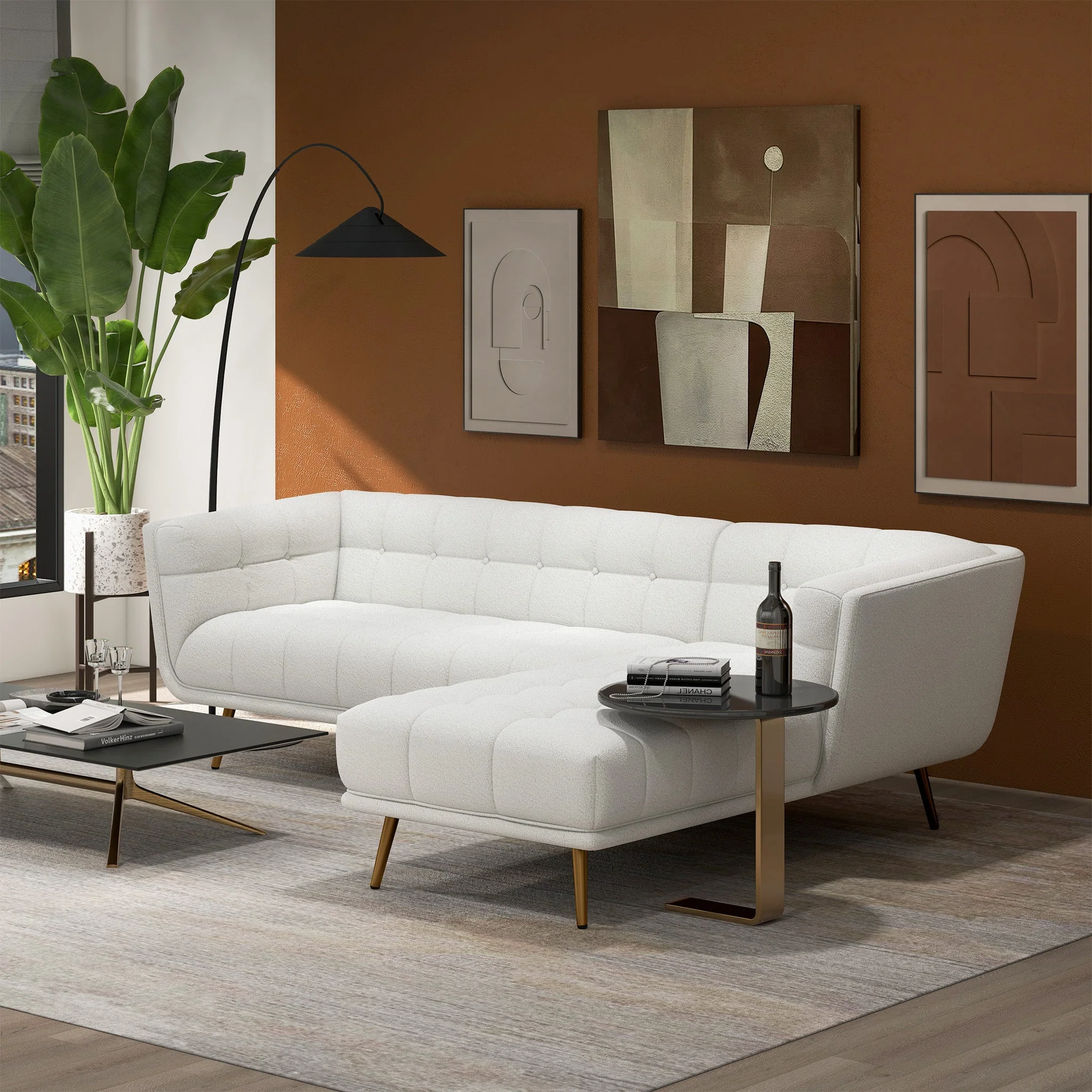 Addison Right Sectional Cream Boucle Sofa - Image 2