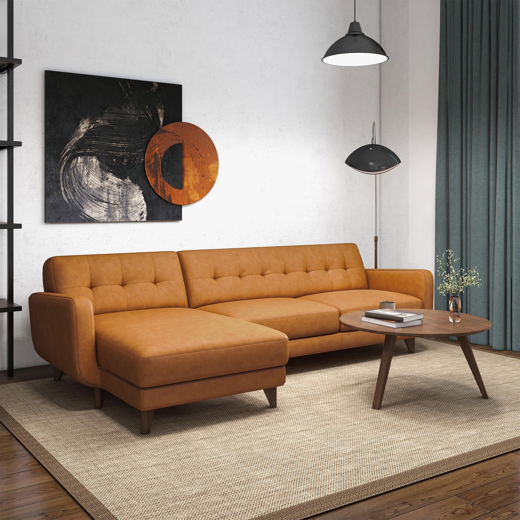 Allison Left-Facing Tan Leather Sectional Sofa - Image 3