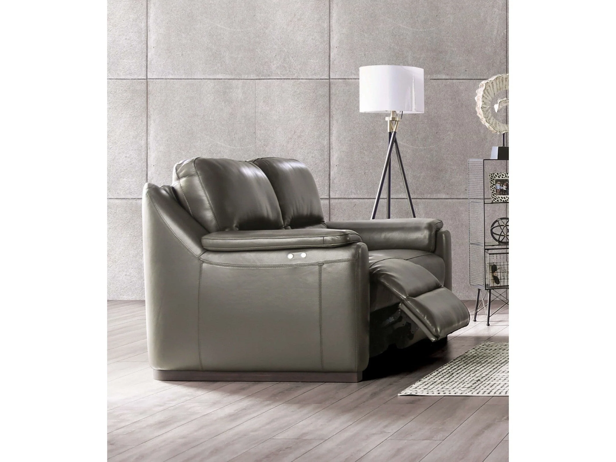 Altamura Gray Real Italian Leather Power Loveseat