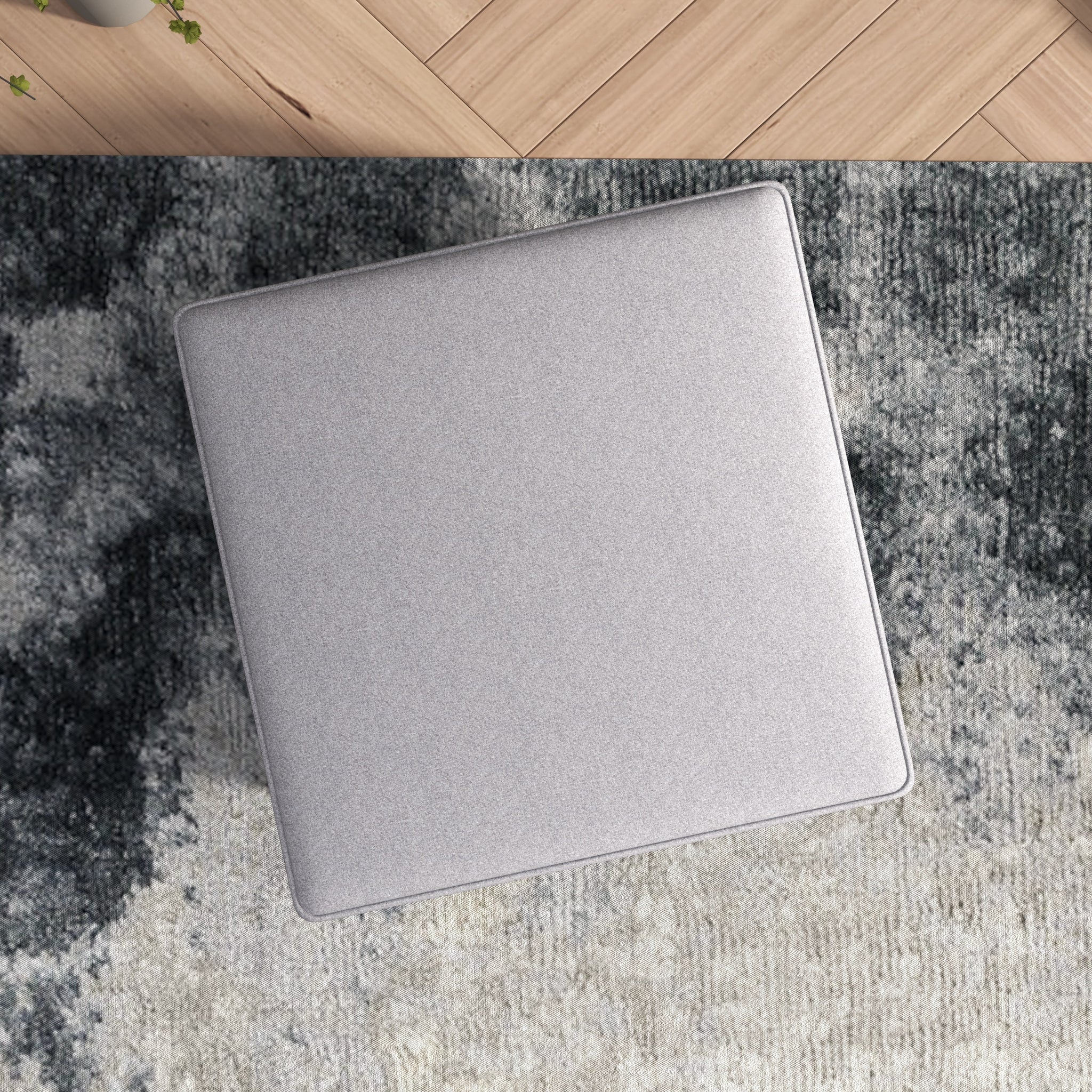 Amber  Square Upholstered Ottoman (Light Gray Linen) - Image 3