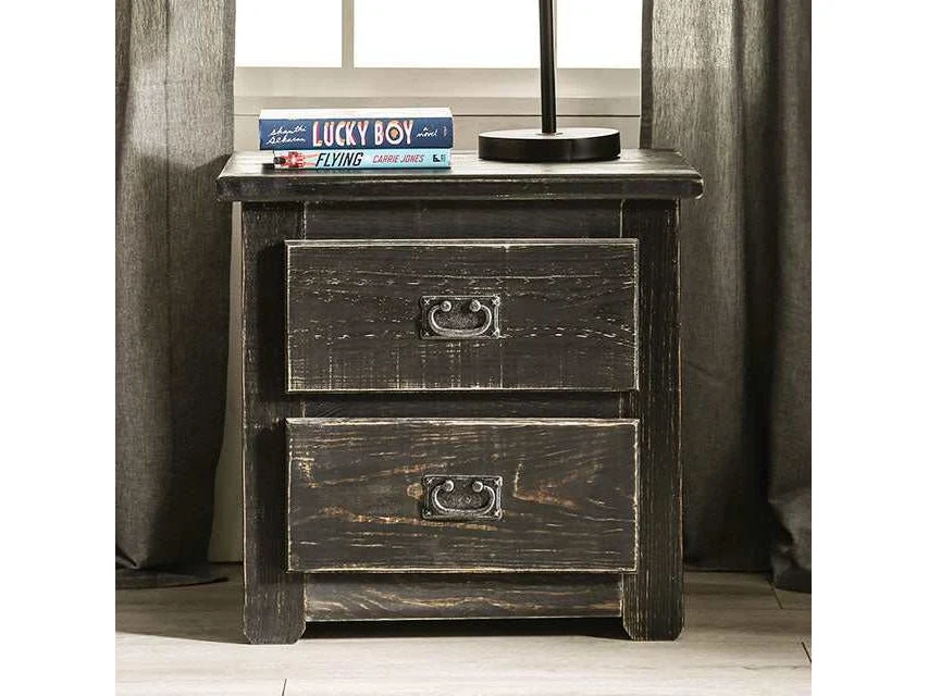 Ampelios Wire-Brushed Black Nightstand