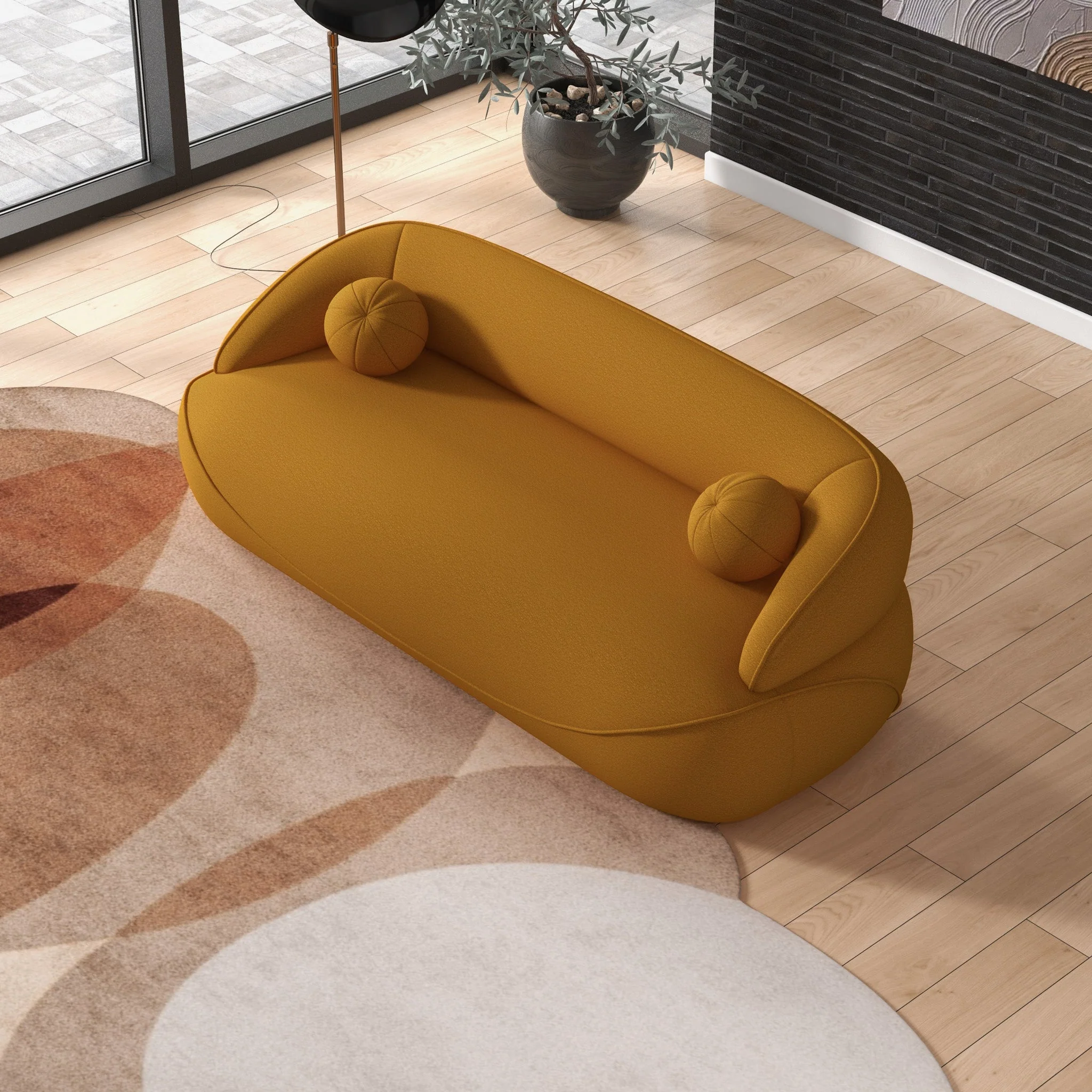 Andrew Mustard Yellow Boucle Sofa - Image 9