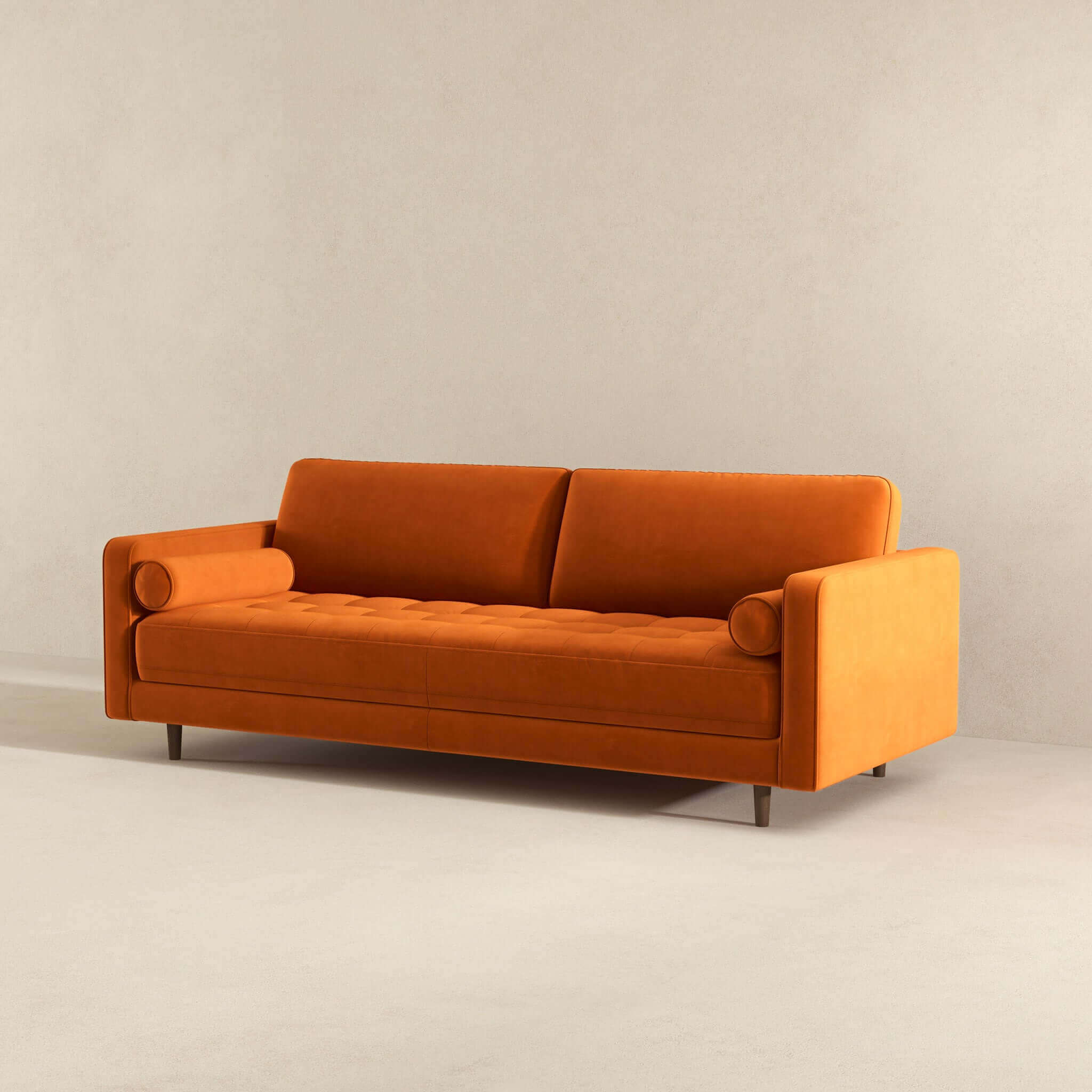 Anthony Burnt Orange Pillow Back Velvet Sofa - Image 5