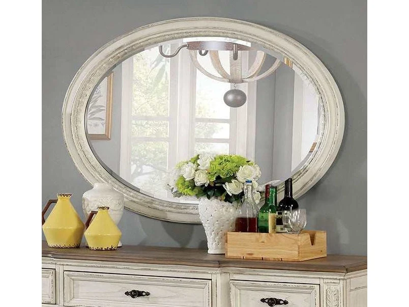 Arcadia Antique White Oval Mirror