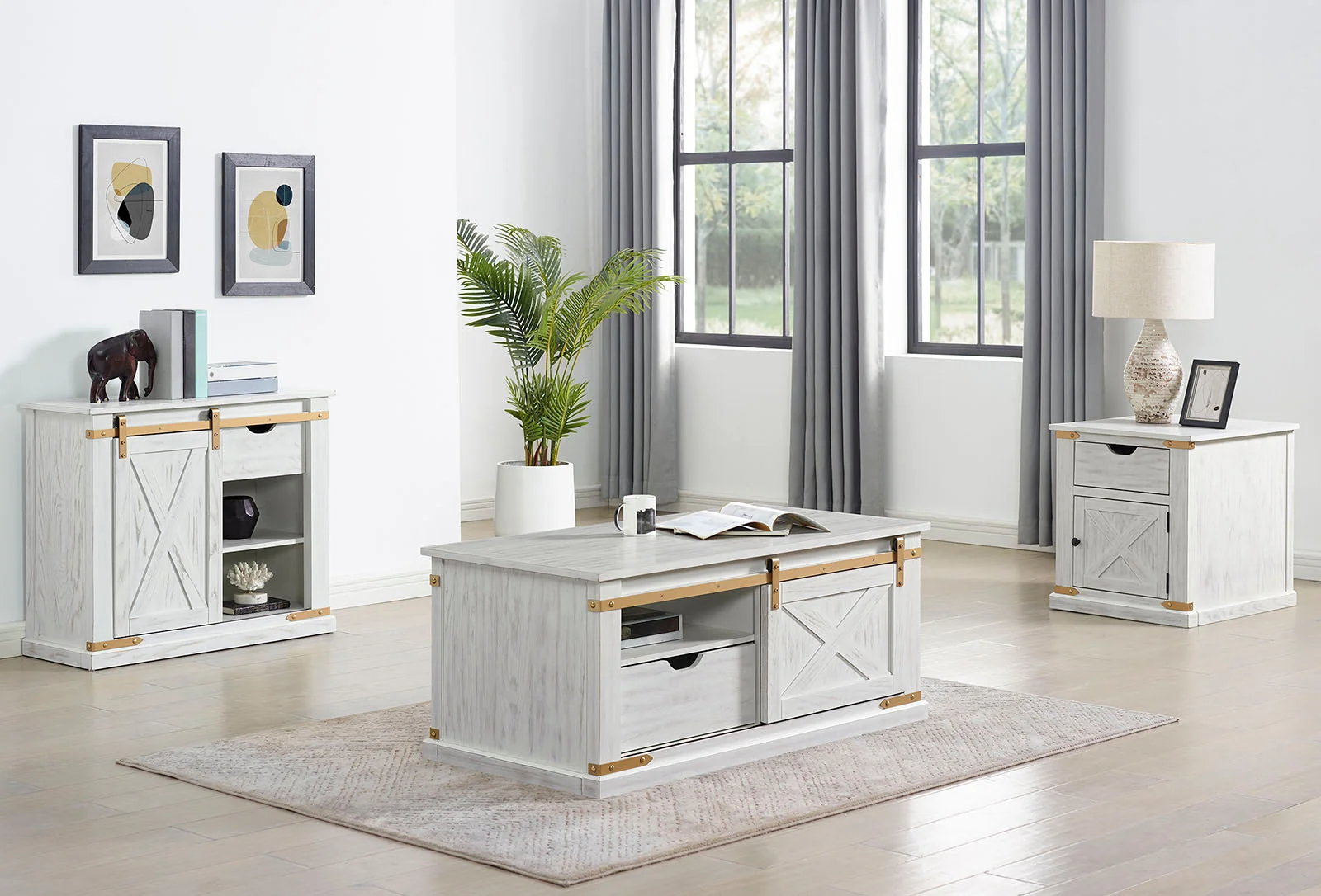 Bacerra Antique White/Gold Sofa Table - Image 4
