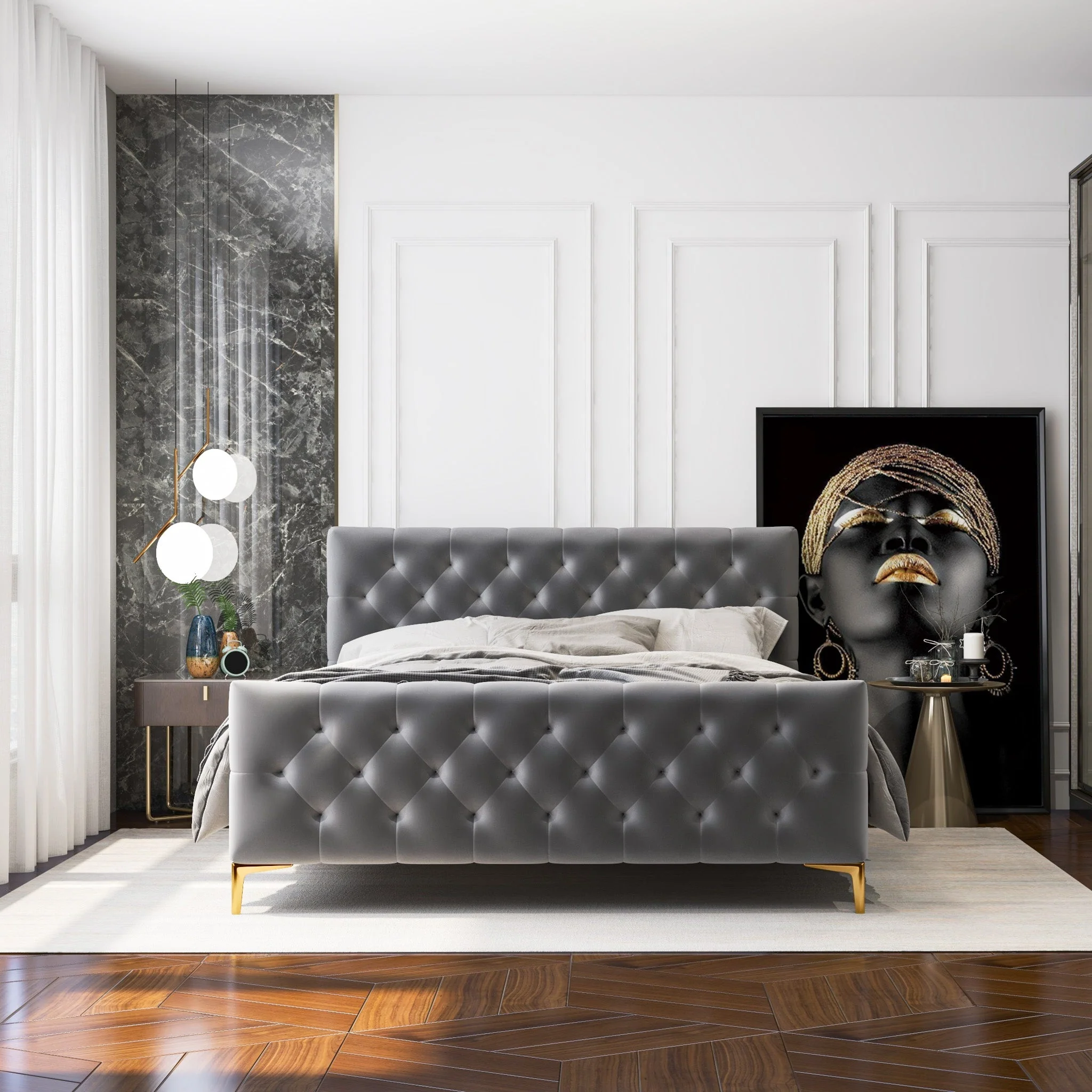 Bailey Dark Grey Velvet Queen Bed - Image 6