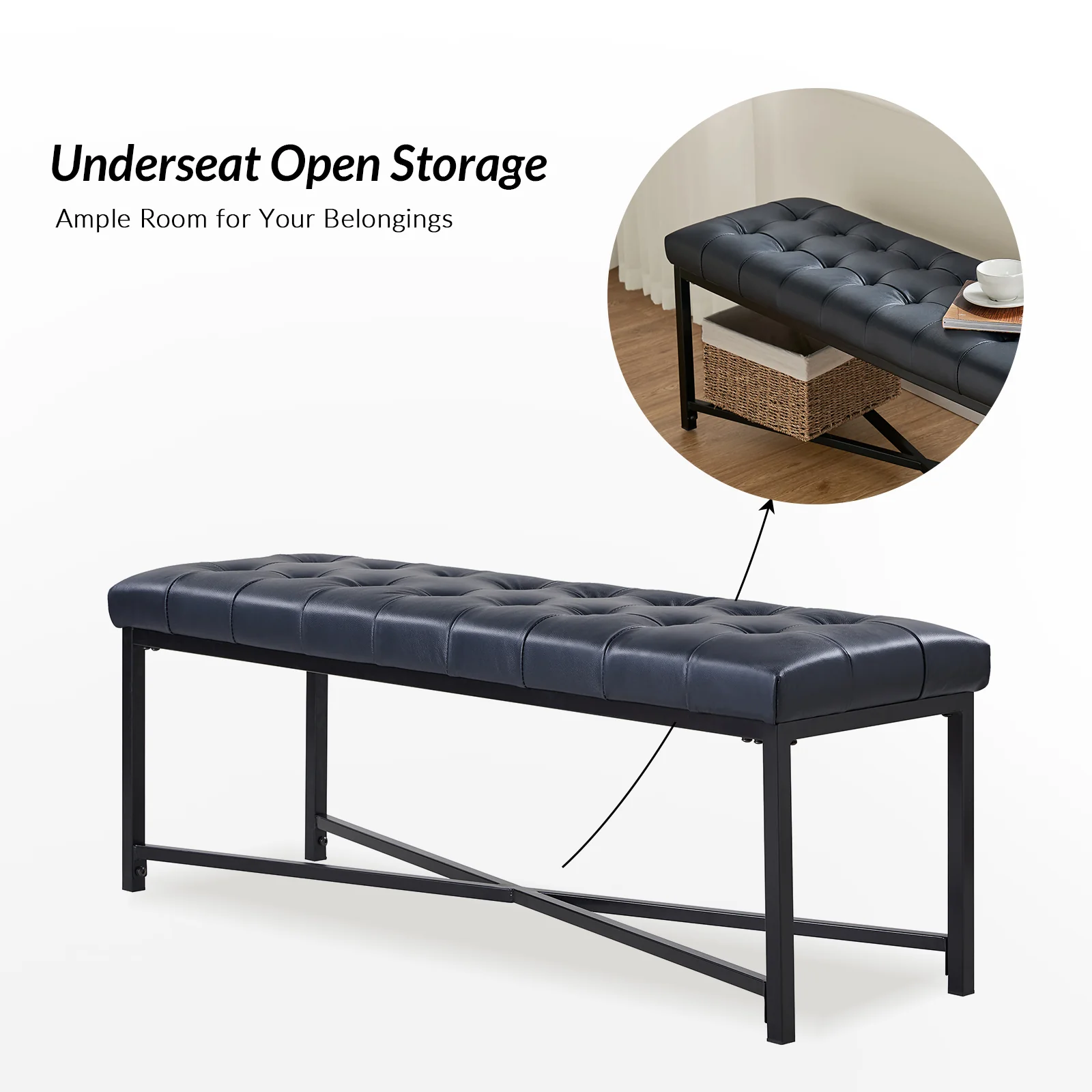 Arnold Upholstered Flip Top Storage Bench in Navy - Image 5