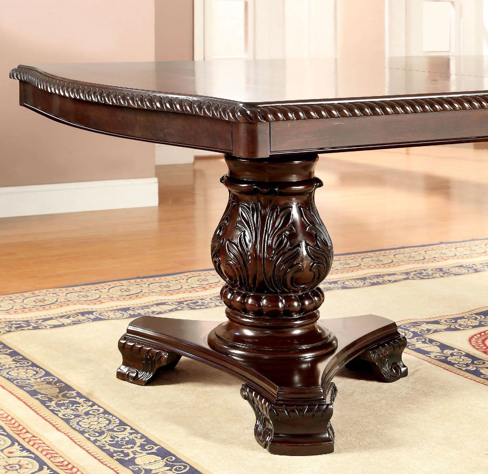 Bellagio Brown Cherry Fabric Uph. Dining Room Set / 9-piece - Image 2