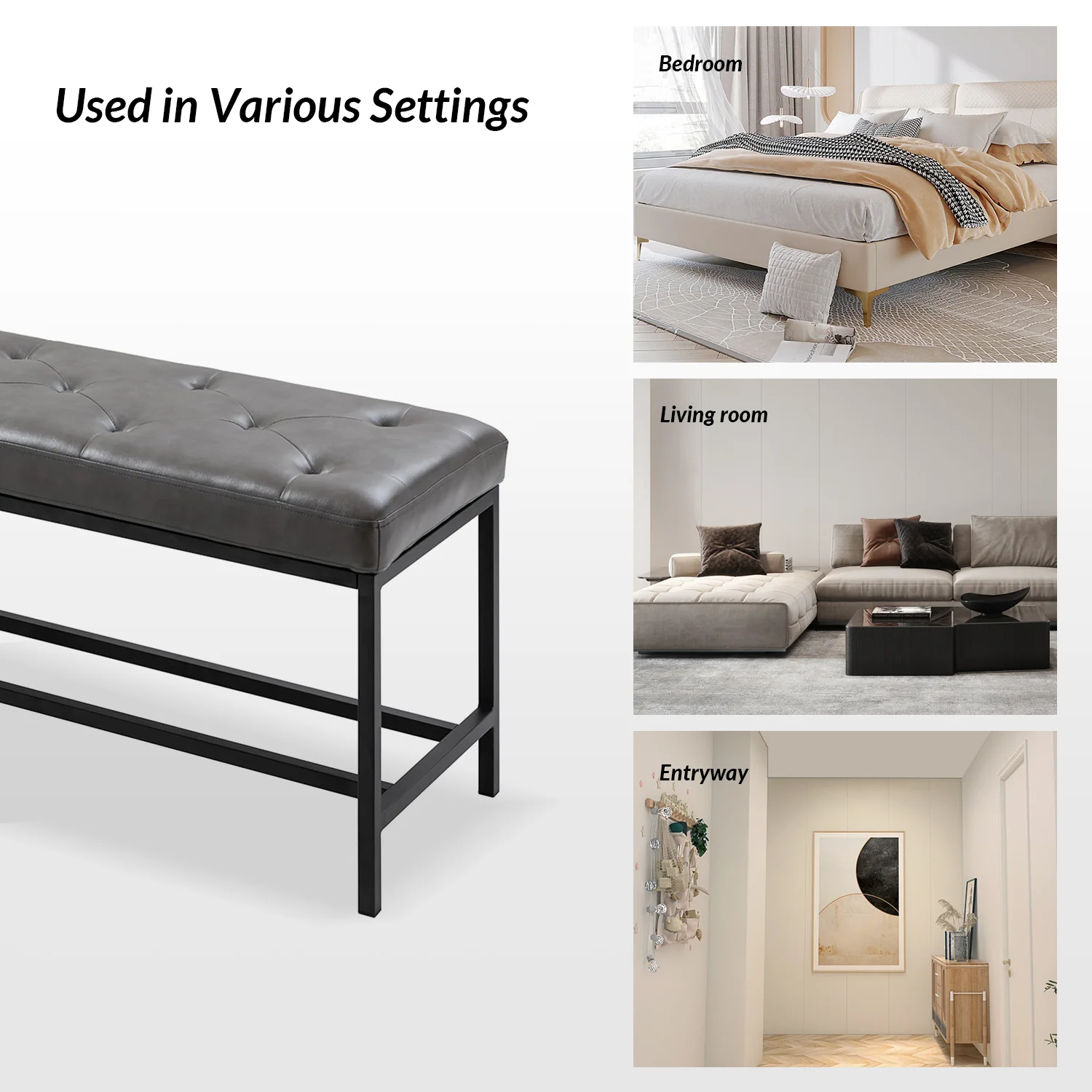 Jakob Upholstered Bench in Grey - Image 5