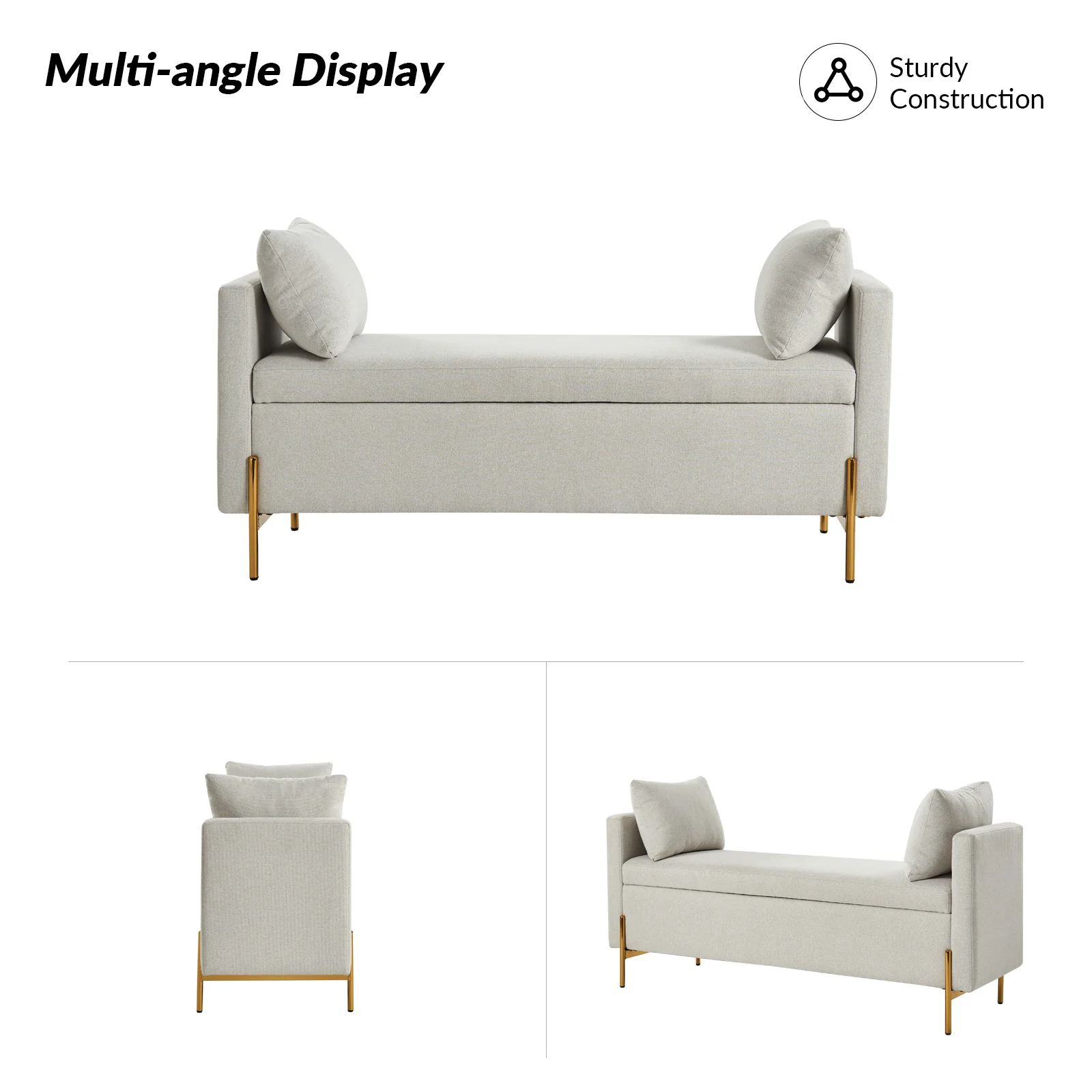Arrigo Upholstered Flip Top Storage Bench in Grey - Image 6