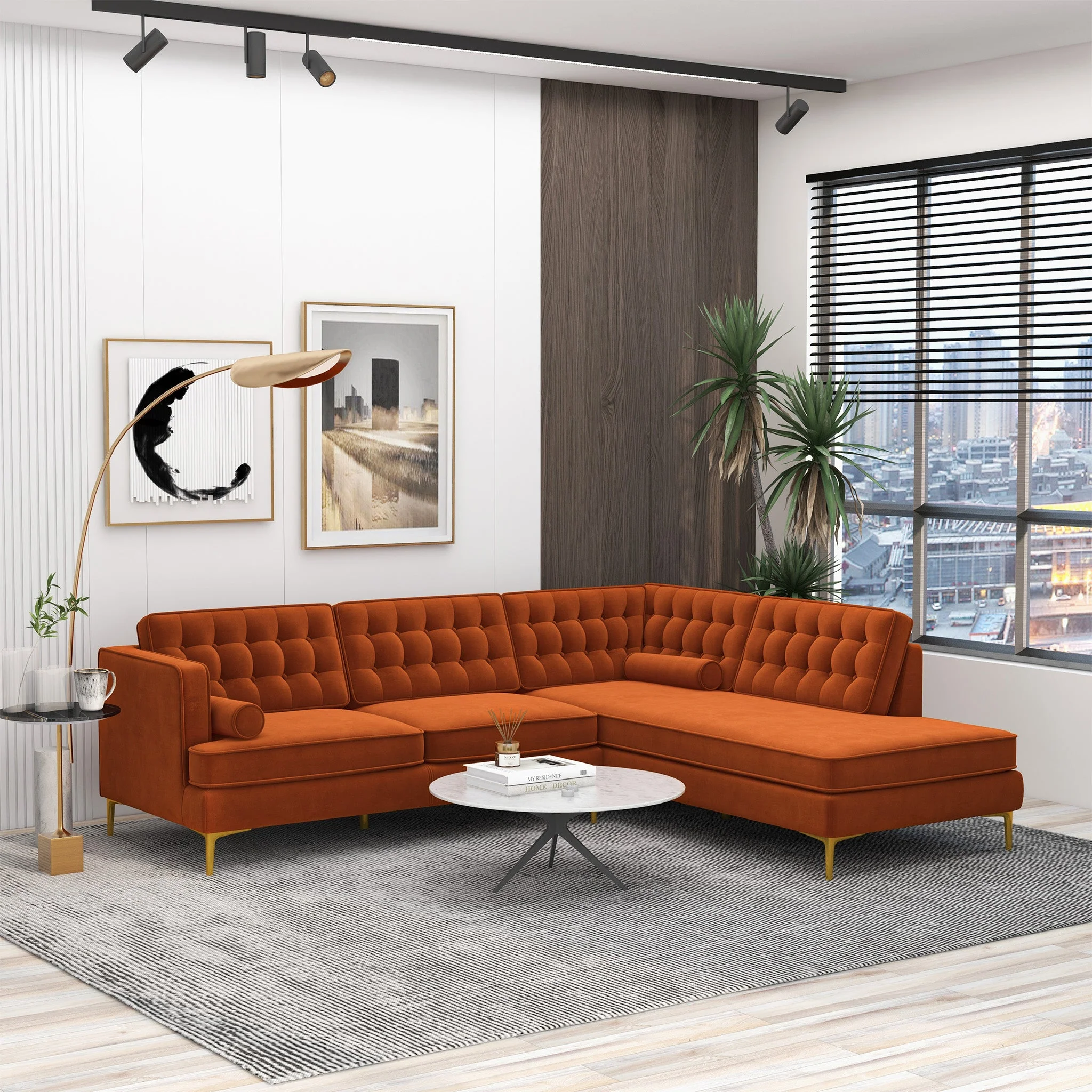 Brooke Burnt Orange Sectional Sofa Left Facing - Image 4