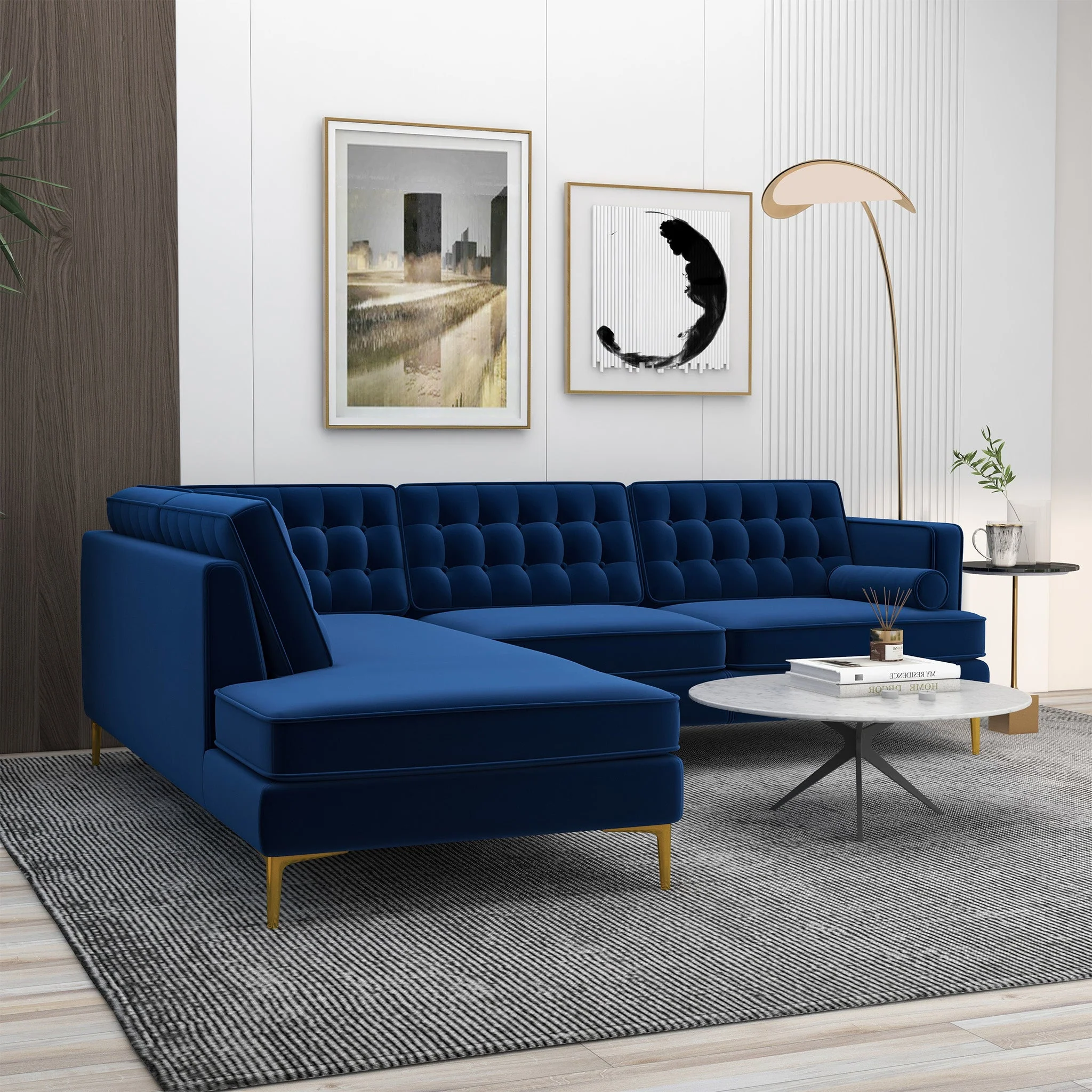 Brooke Dark Blue Sectional Sofa Left Facing - Image 3