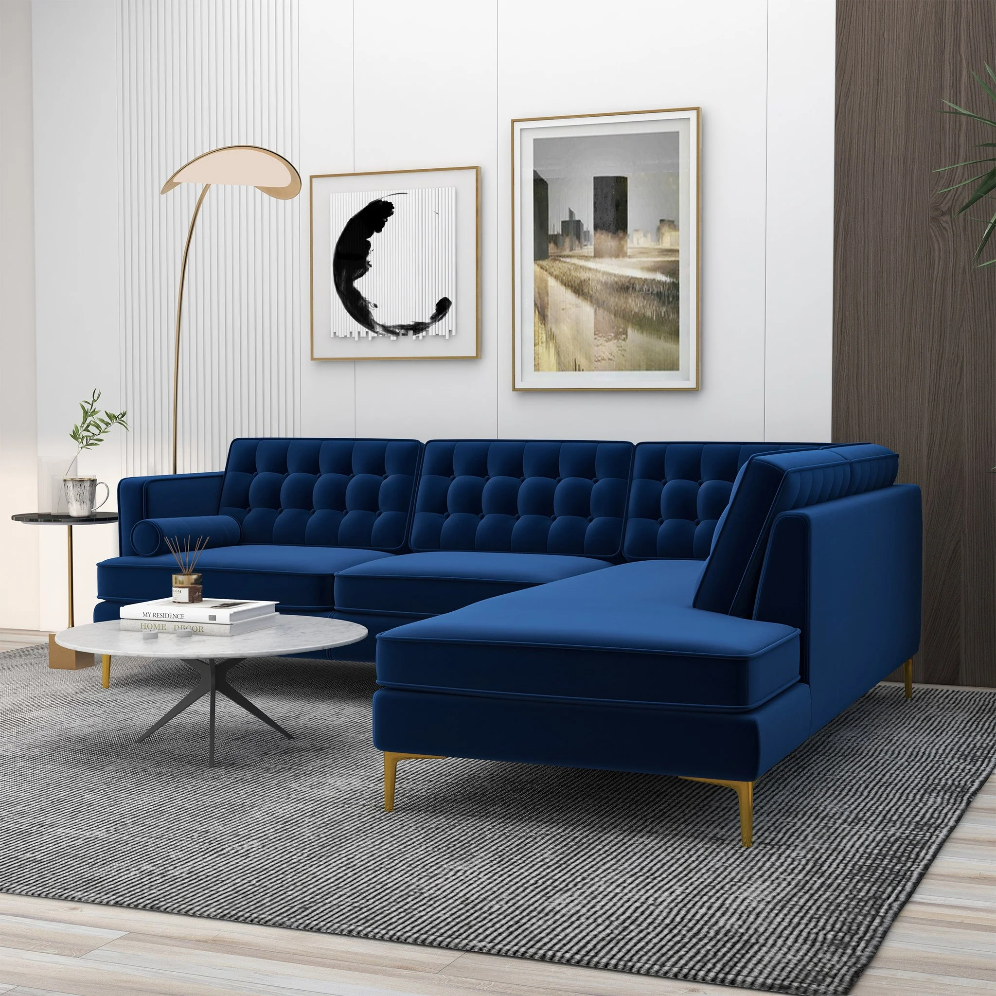 Brooke Dark Blue Sectional Sofa Right Facing - Image 3