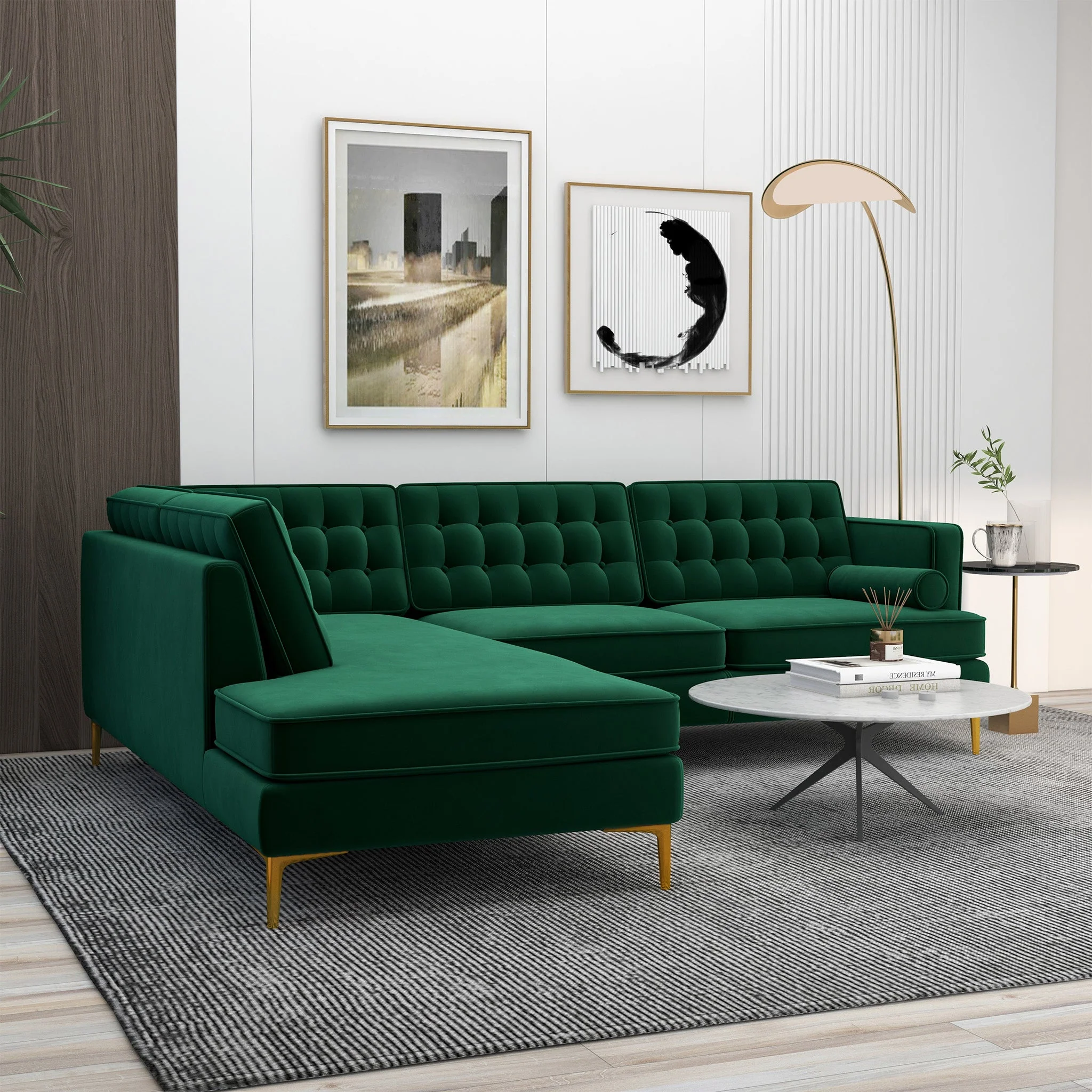 Brooke Green Sectional Sofa Left Facing - Image 3