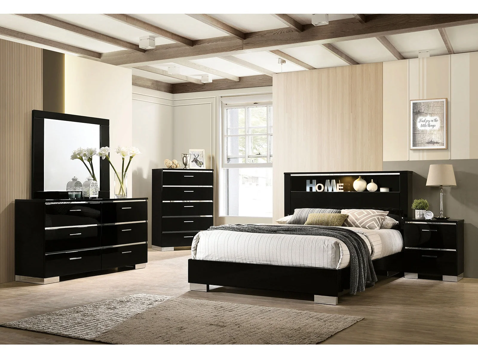 Carlie Black/Chrome 4 Pc. Queen Bedroom Set