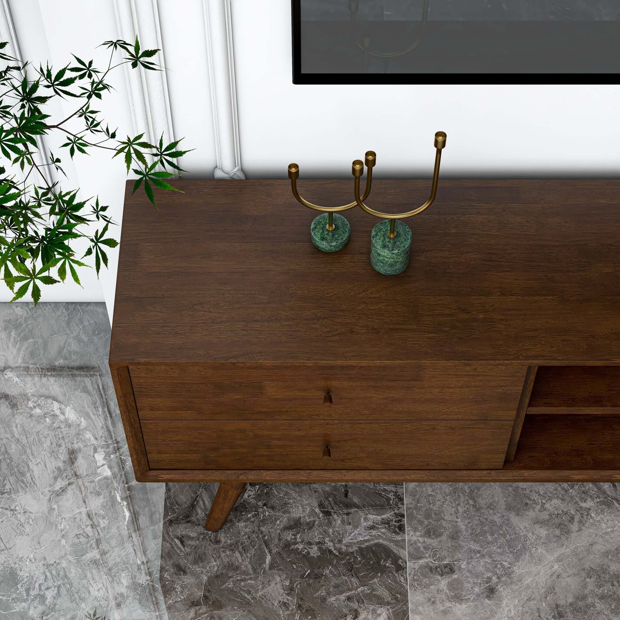 Caroline Mid Century Modern Style Walnut TV Stand Up To 72" - Image 4