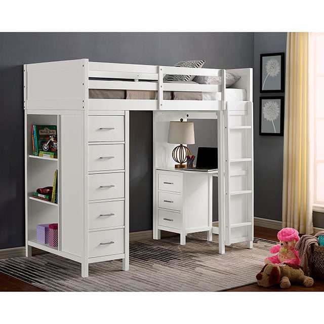 Cassidy White Twin Loft Bed w/ Drawers - Image 2