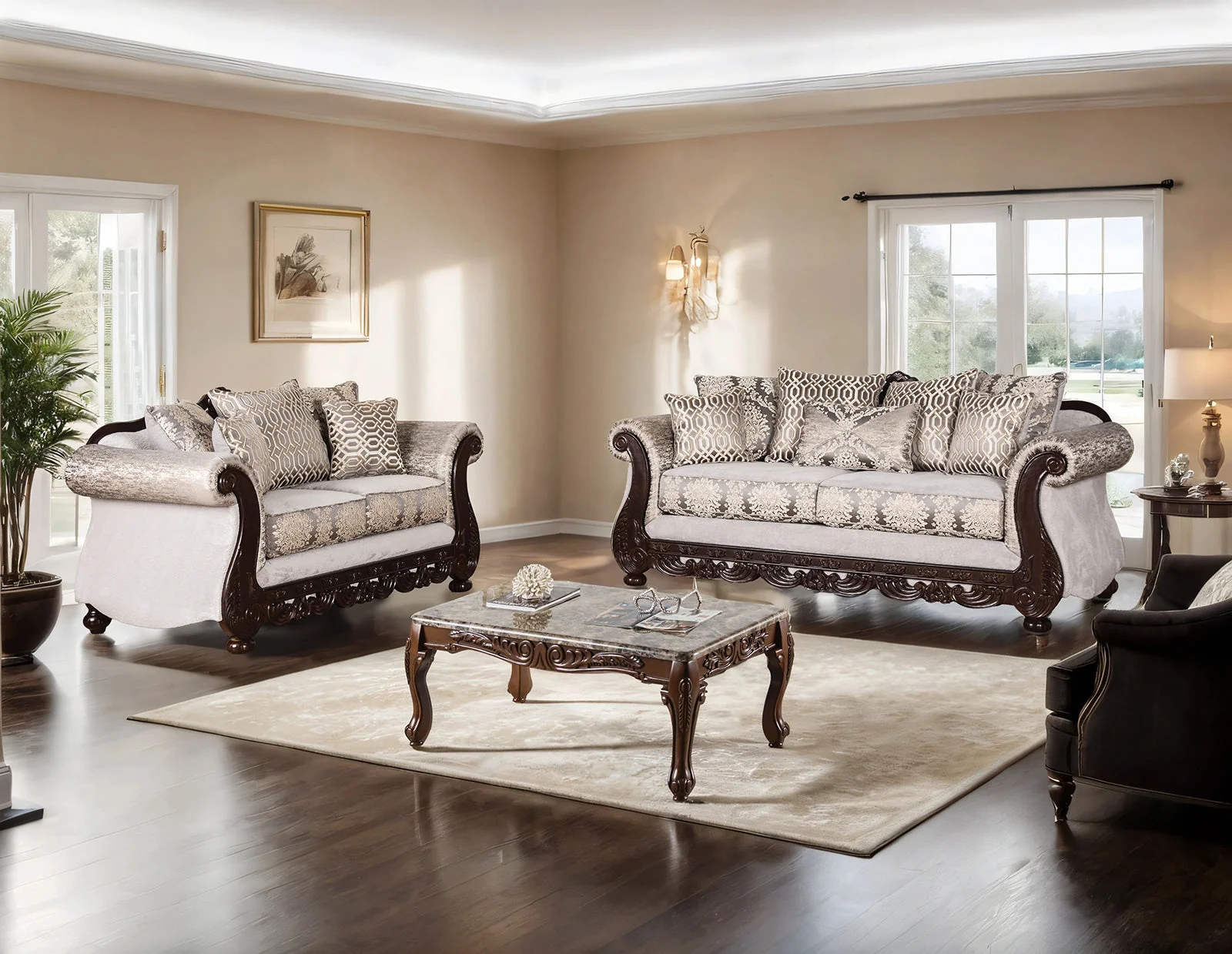 Catalonia Beige/Dark Cherry Loveseat - Image 7