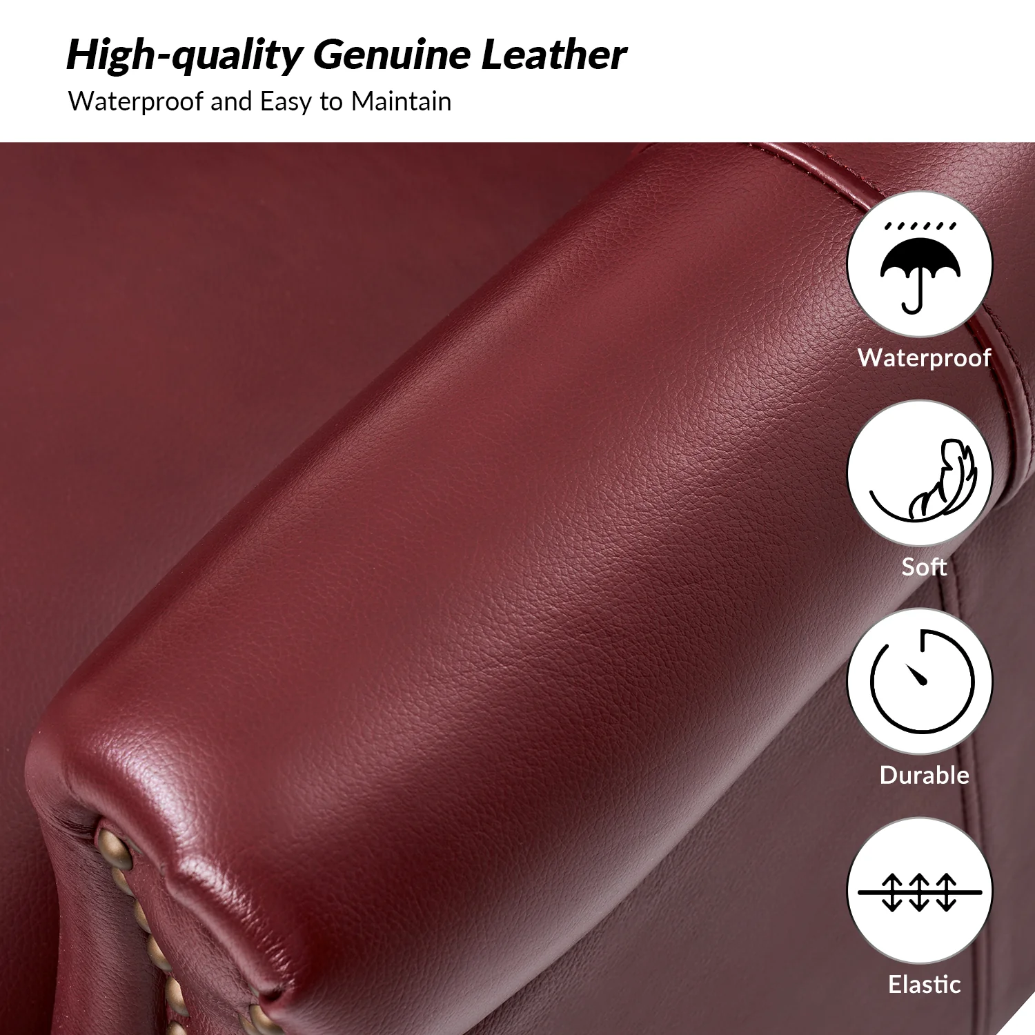 Anthony Genuine Leather Armchair in Burgundy - Image 3