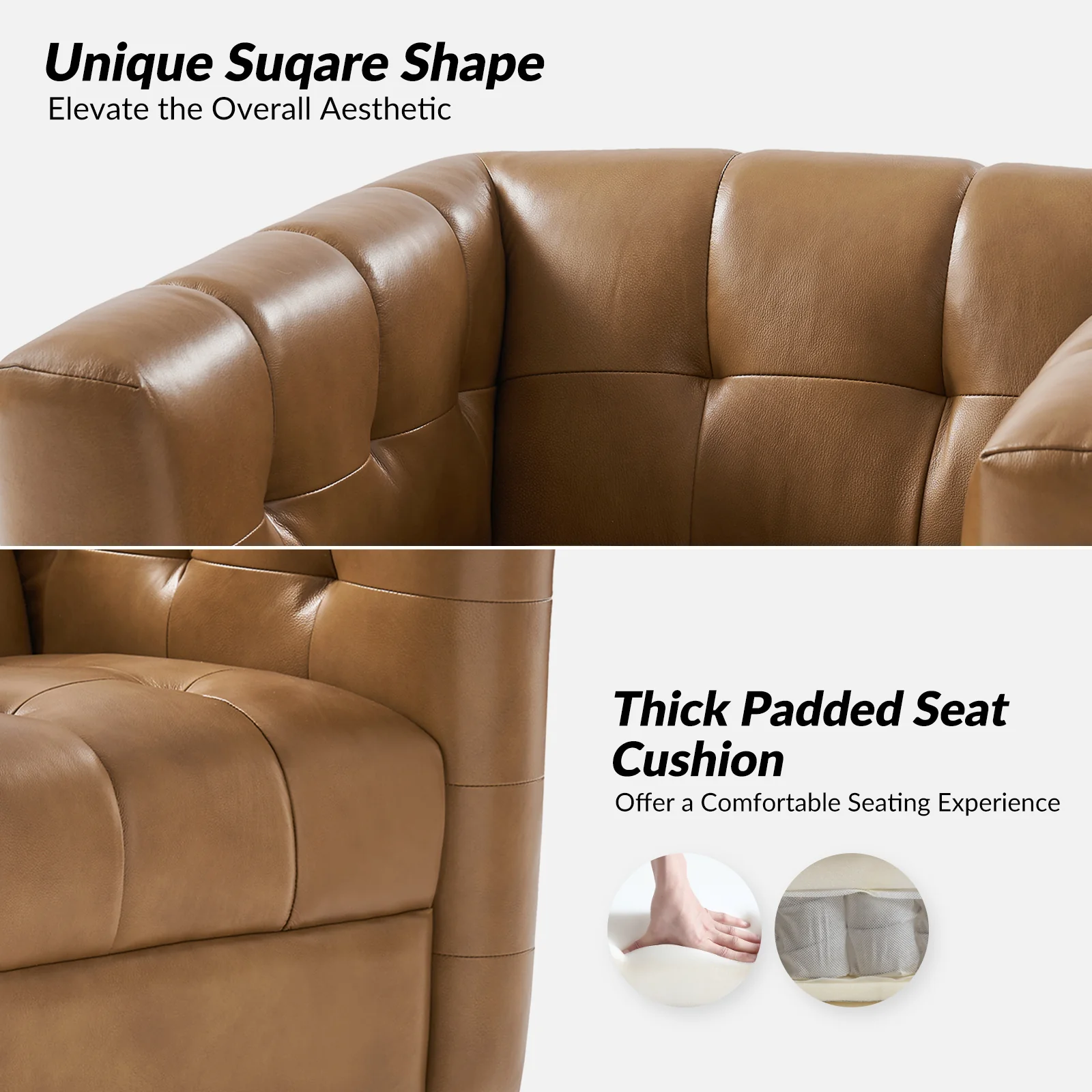 Arnold Genuine Leather Swivel Club Chair in Camel - Image 5