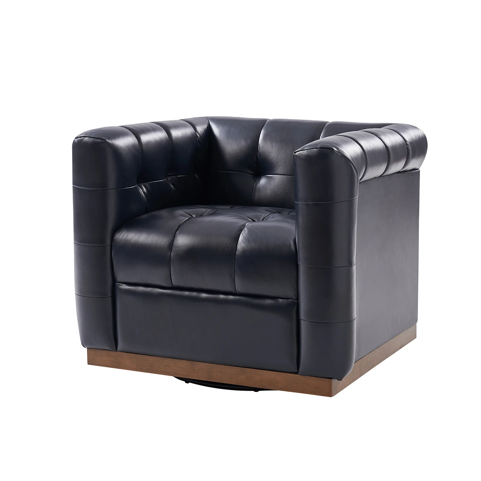 Arnold Genuine Leather Swivel Club Chair in Navy - Image 2