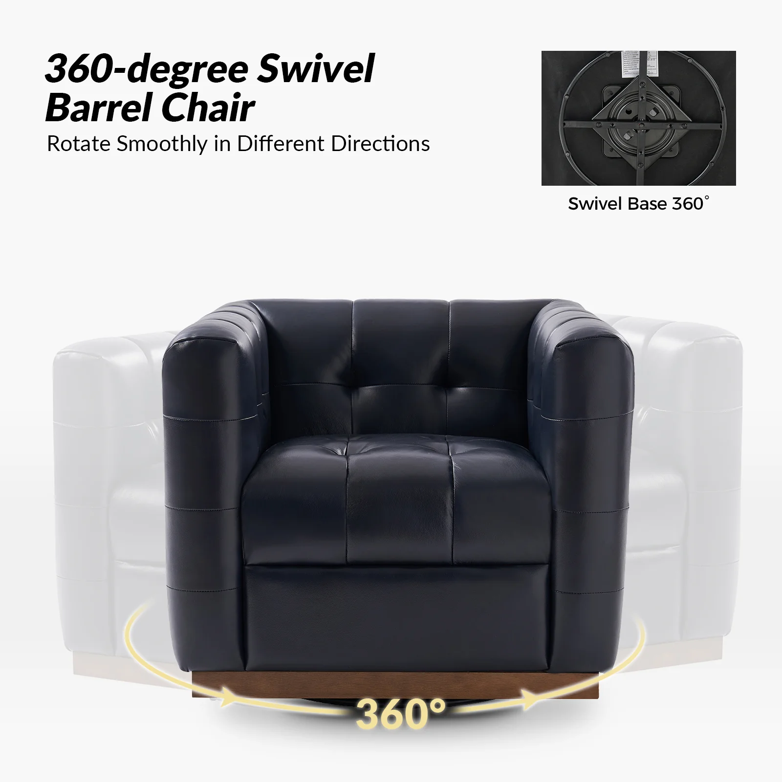 Arnold Genuine Leather Swivel Club Chair in Navy - Image 3