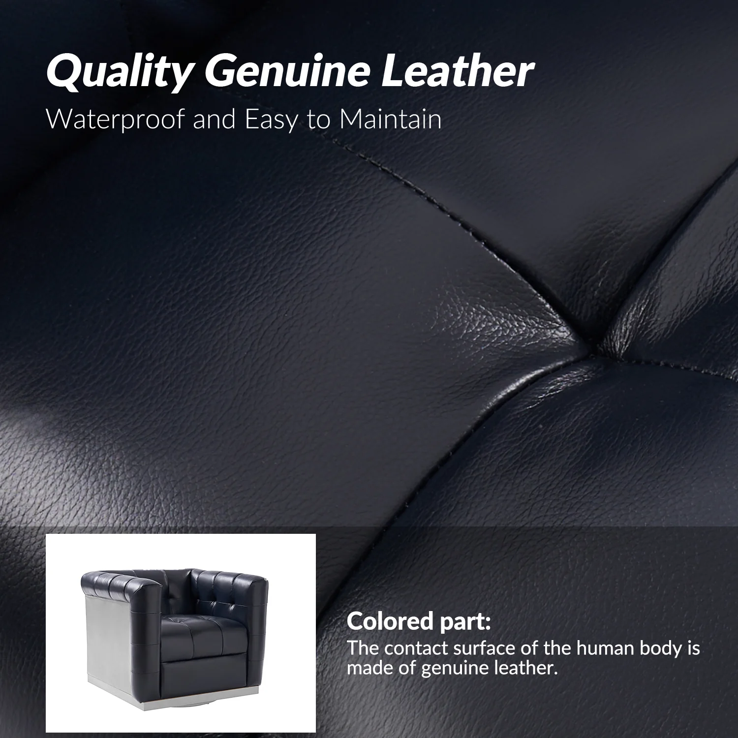 Arnold Genuine Leather Swivel Club Chair in Navy - Image 4