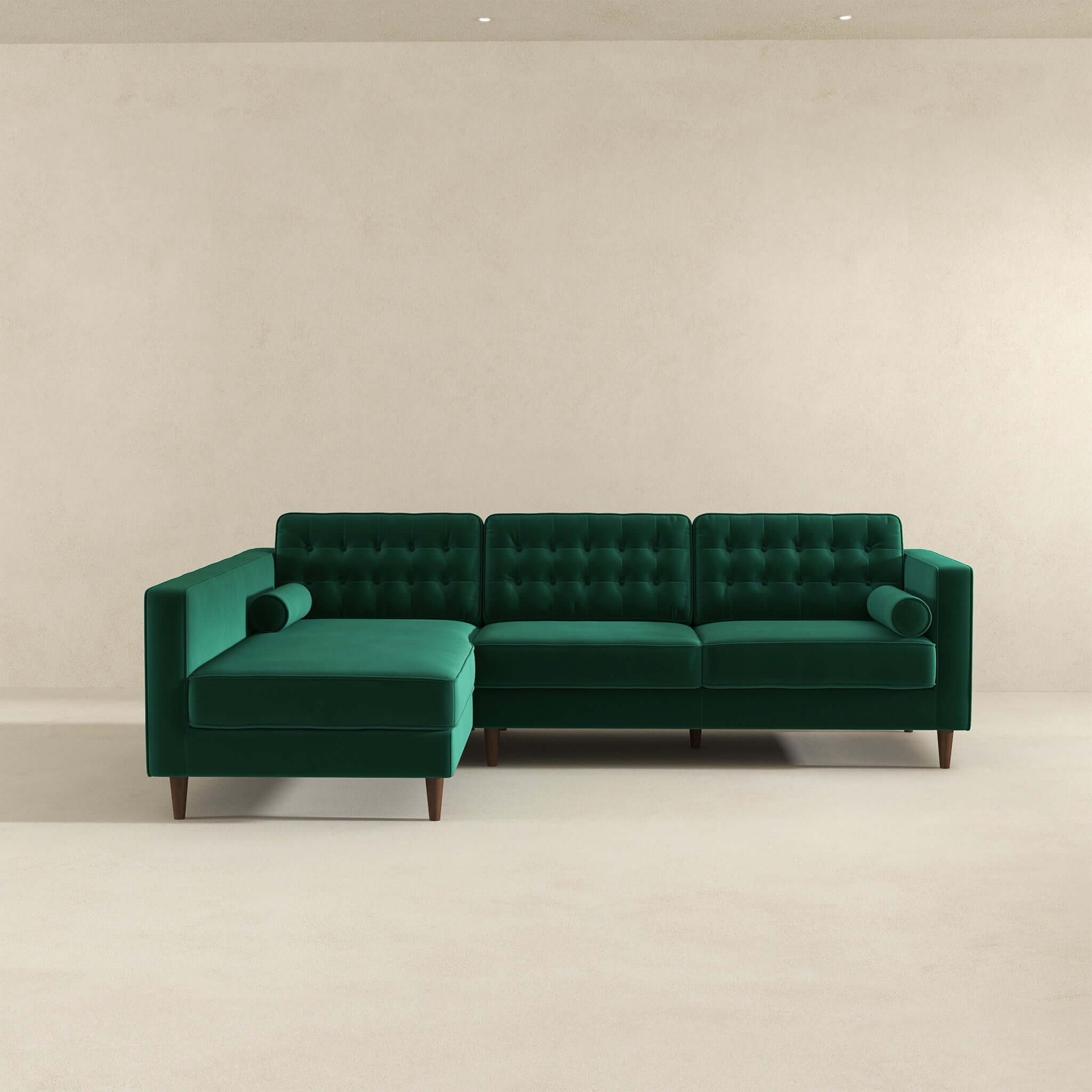 Christian Green Velvet Sectional Sofa Left Facing - Image 4