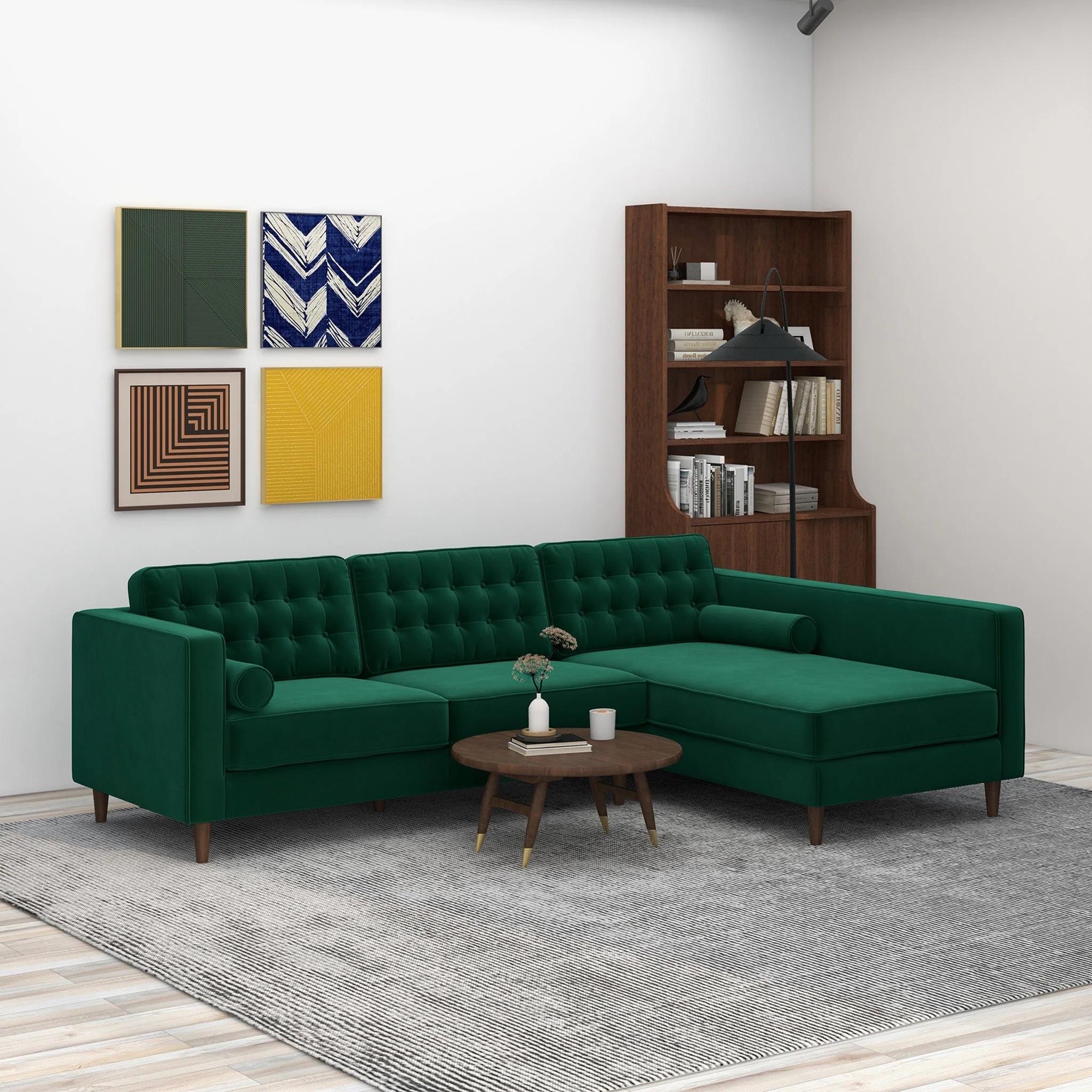 Christian Green Velvet Sectional Sofa Right Facing - Image 2