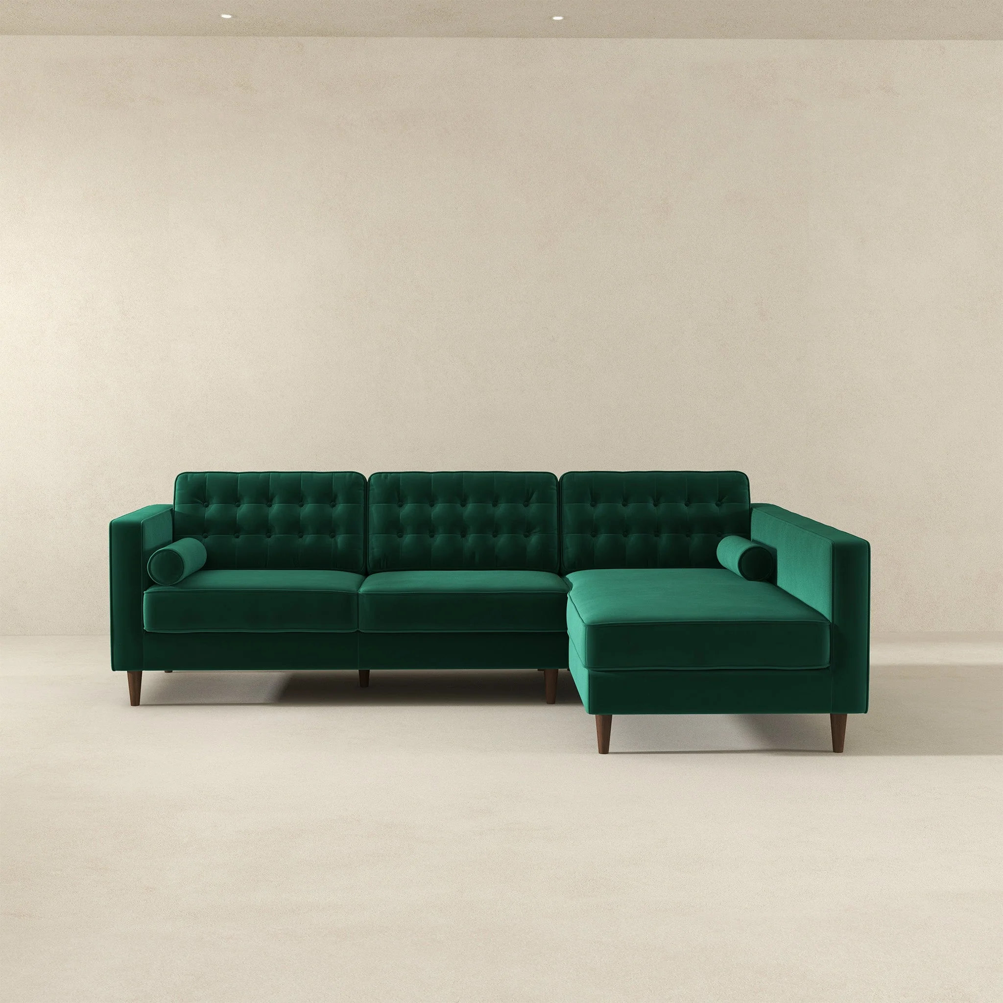 Christian Green Velvet Sectional Sofa Right Facing - Image 3