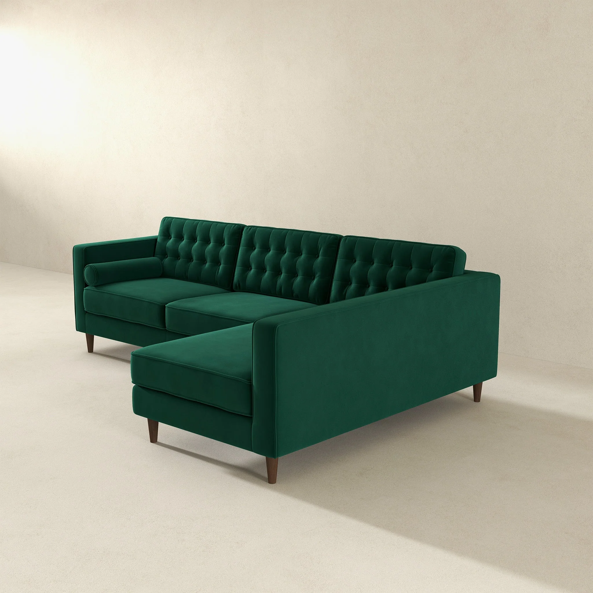 Christian Green Velvet Sectional Sofa Right Facing - Image 4