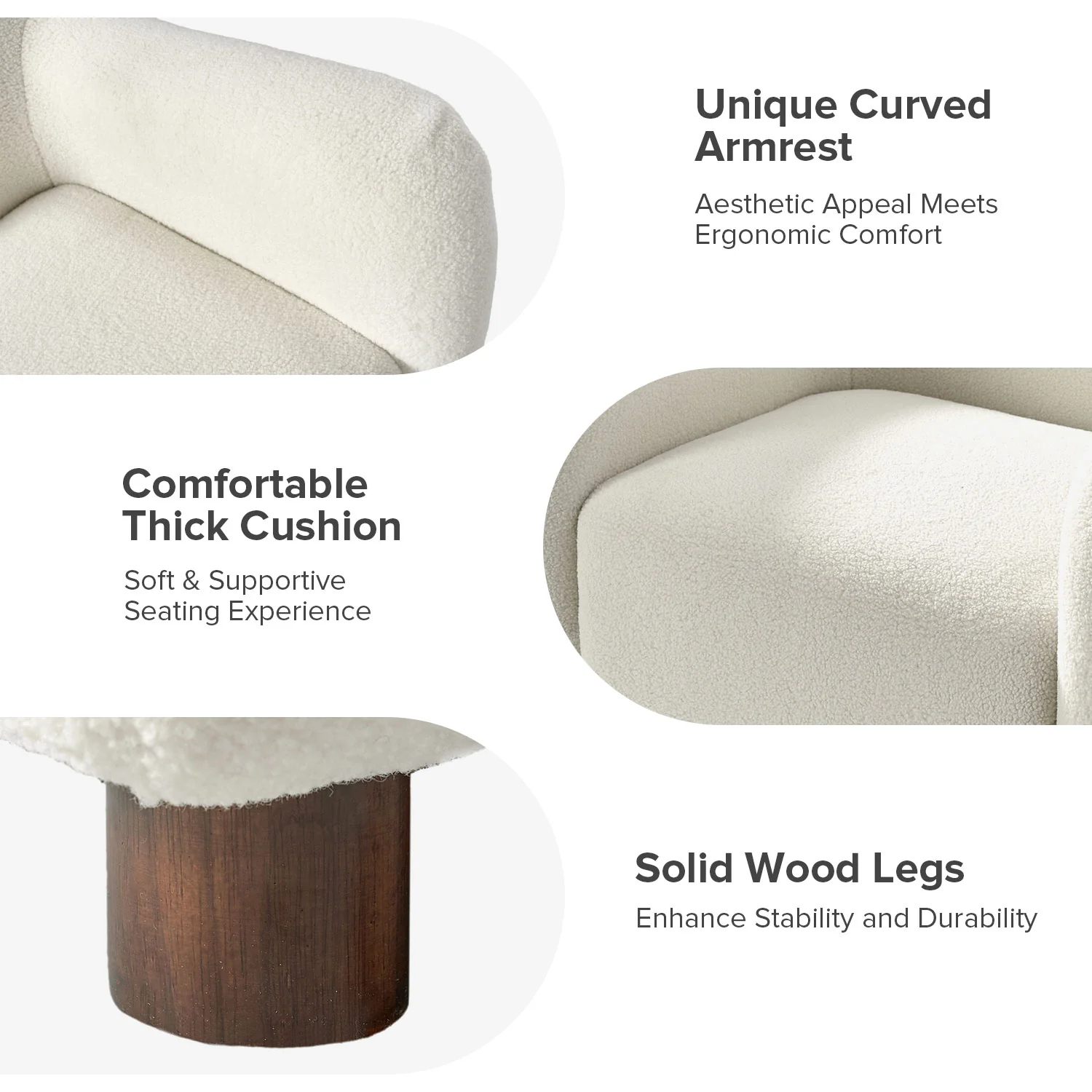 Bernie Boucle Upholstered Armchair in Ivory - Image 5