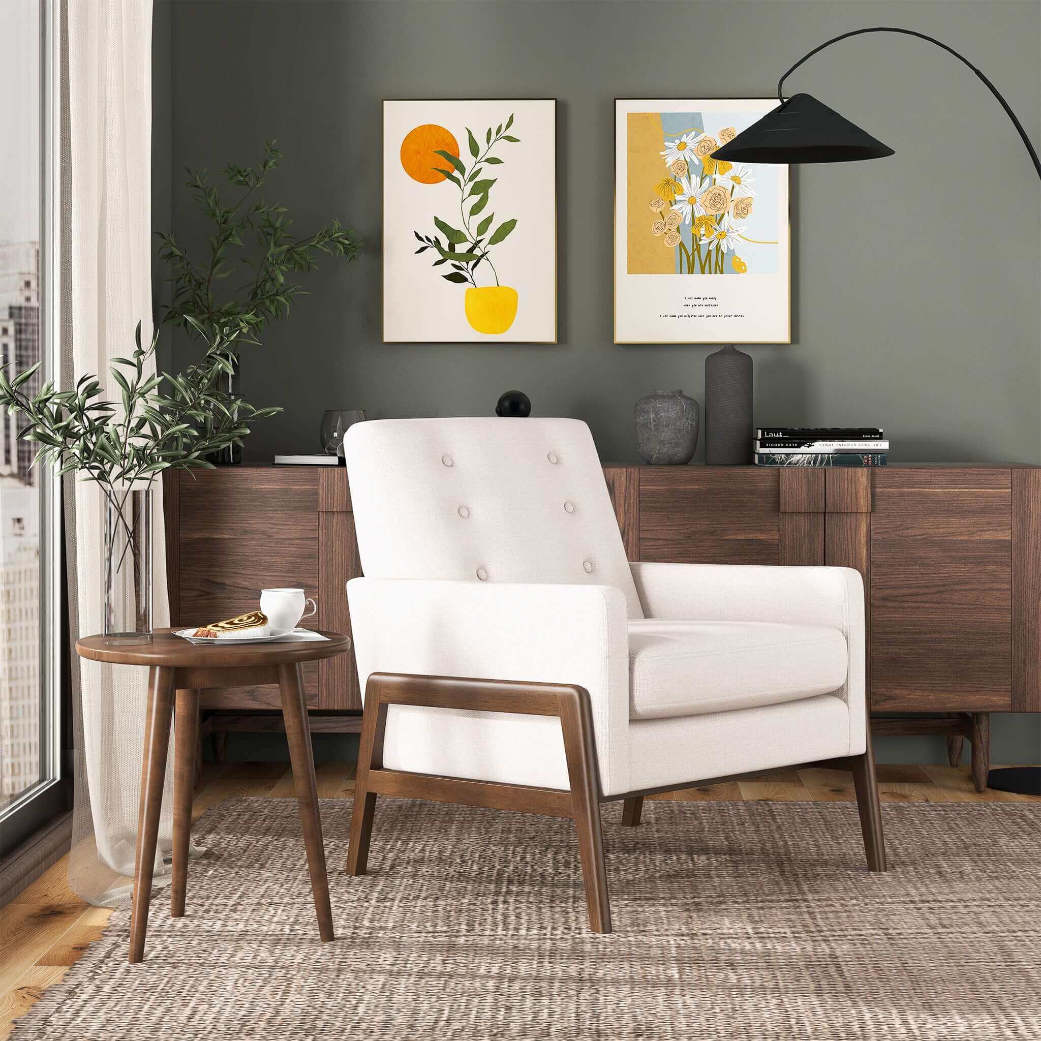 Cole Solid Wood Beige Velvet Lounge Chair - Image 2