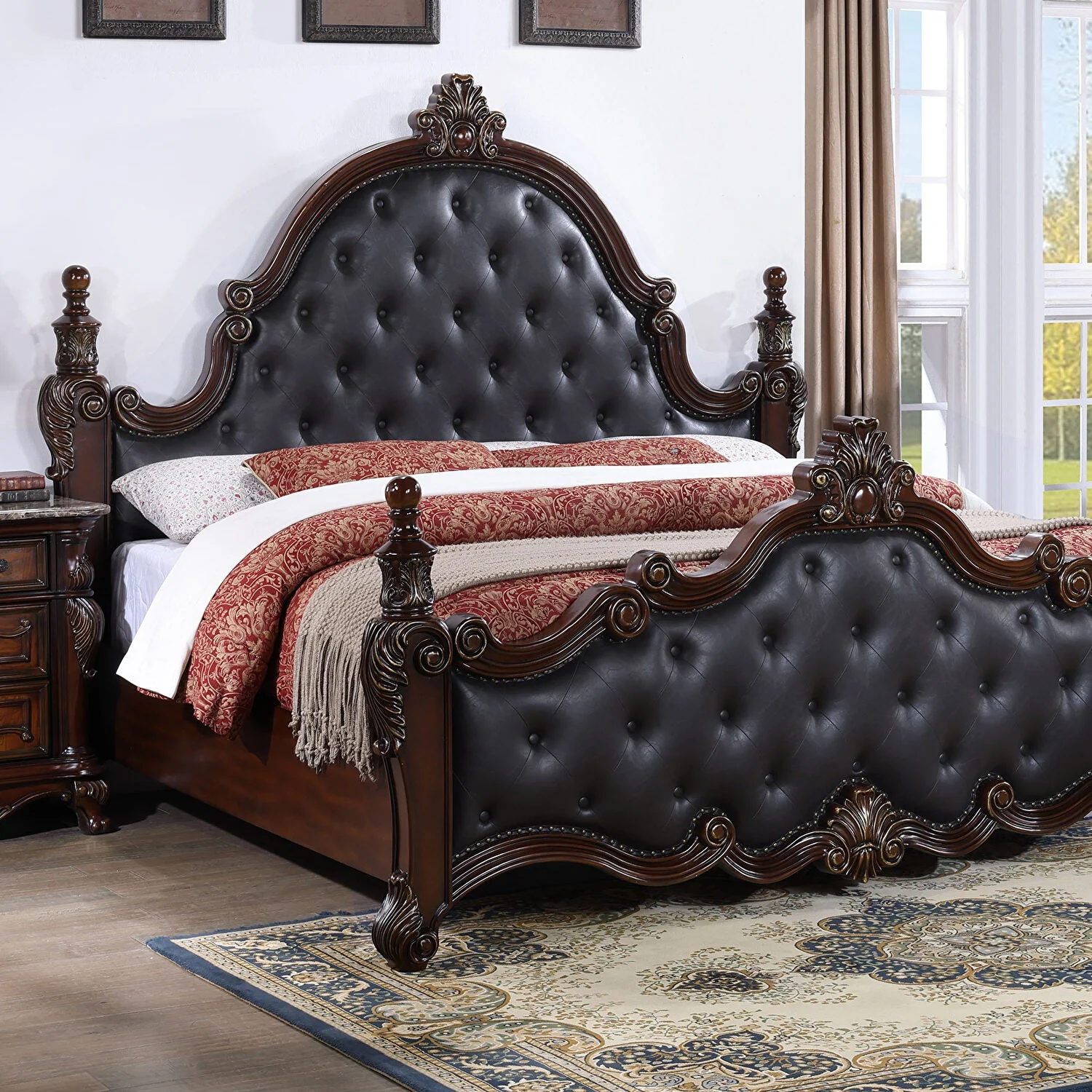 Cremona Dark Cherry 4 Pc. Queen Bedroom Set Leatherette - Image 2