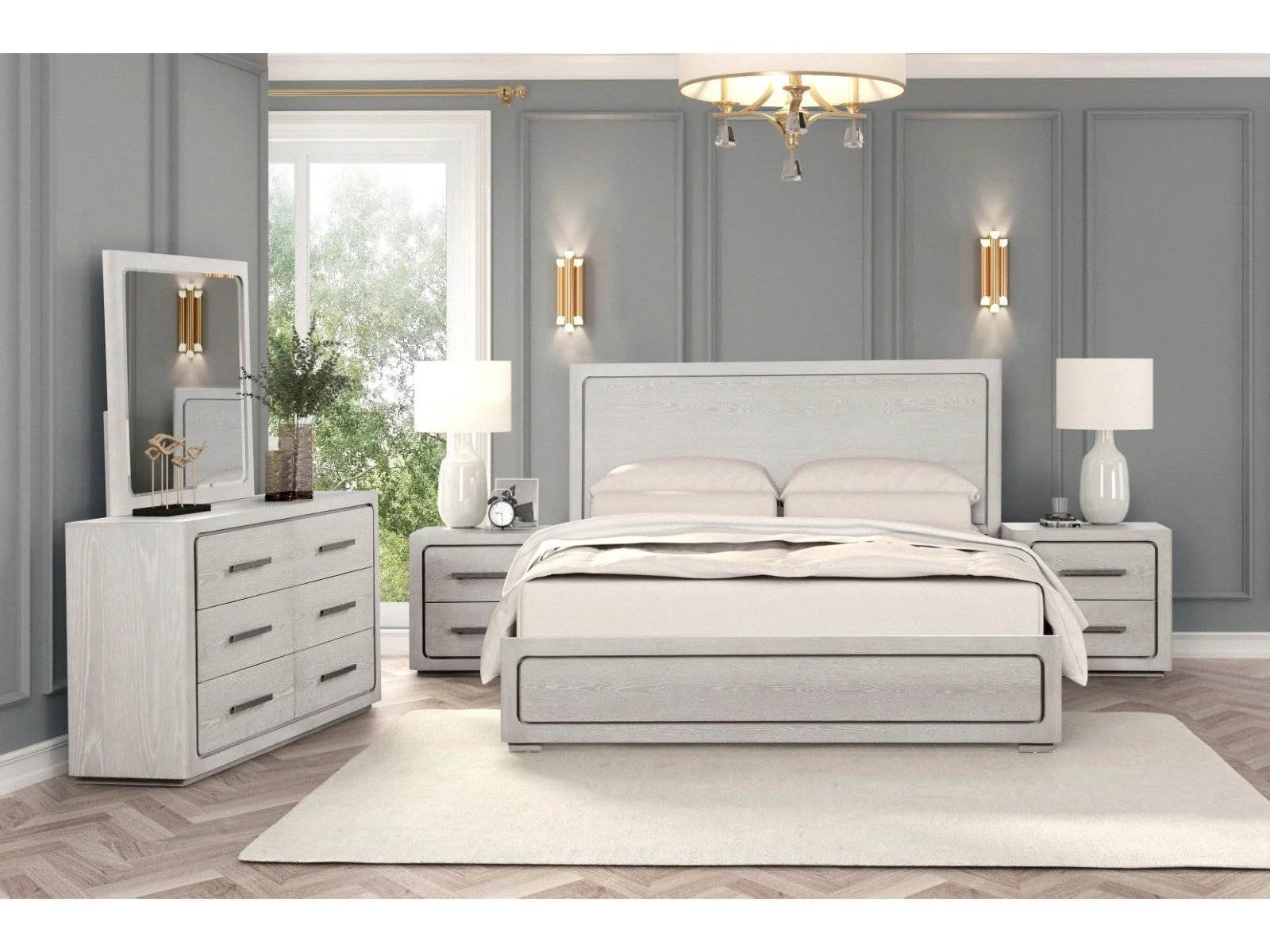 Crowthorne White Oak Queen 5 Piece Bedroom Set w/2 Nightstands
