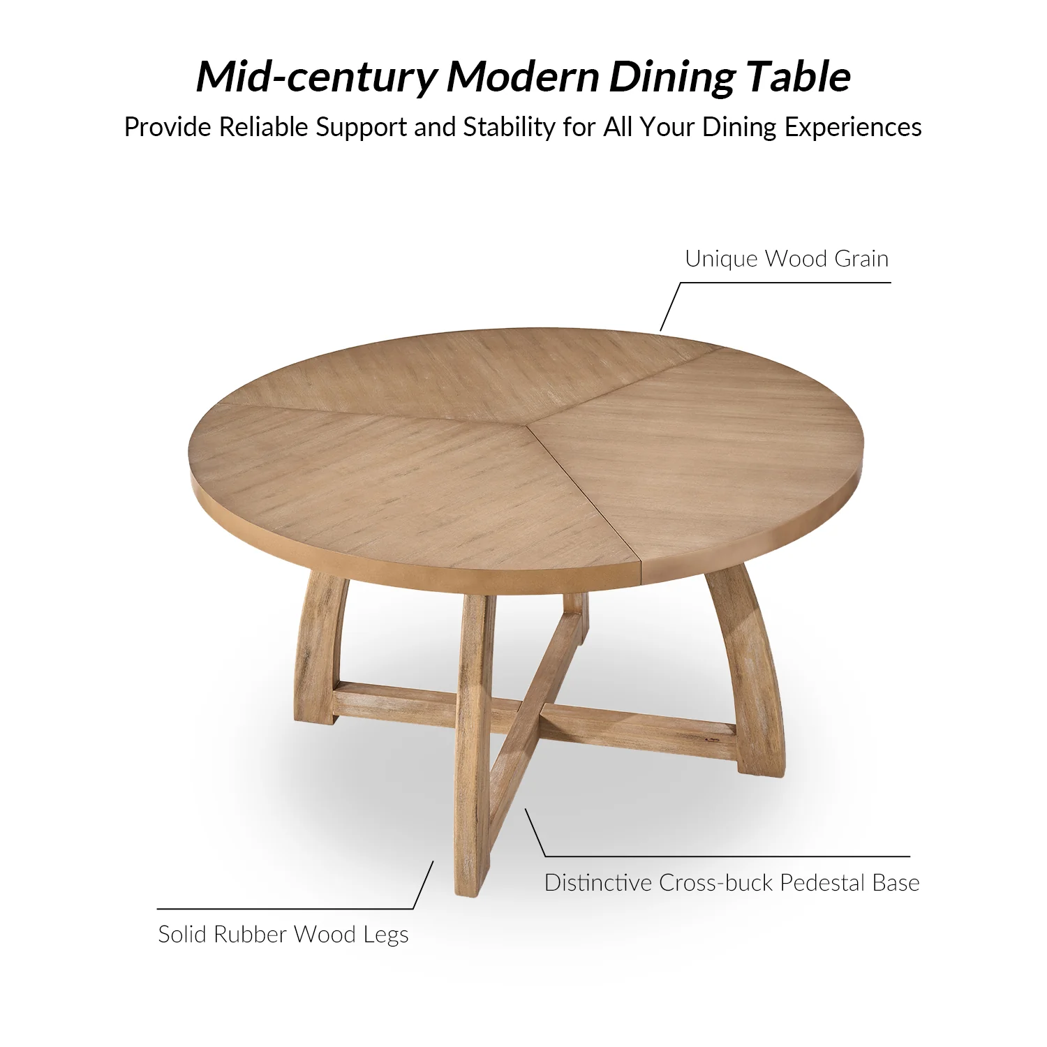 Miranda Solid Wood Round Dining Table in Natural - Image 5