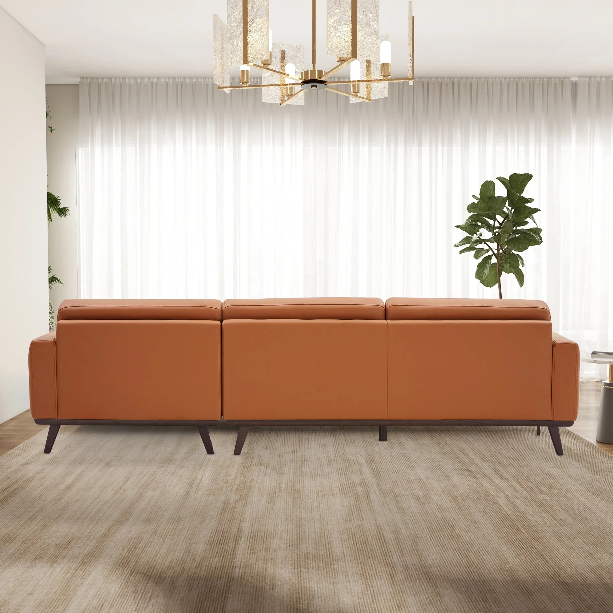 Ella L-Shaped Cognac PU Leather Right Sectional Couch - Image 5