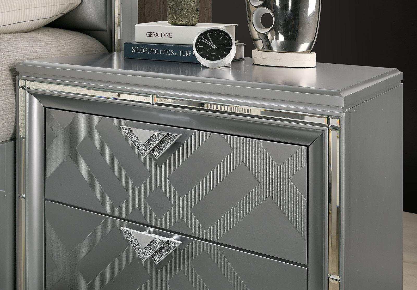 Emmeline Silver Nightstand w/ USB Charge - Image 2