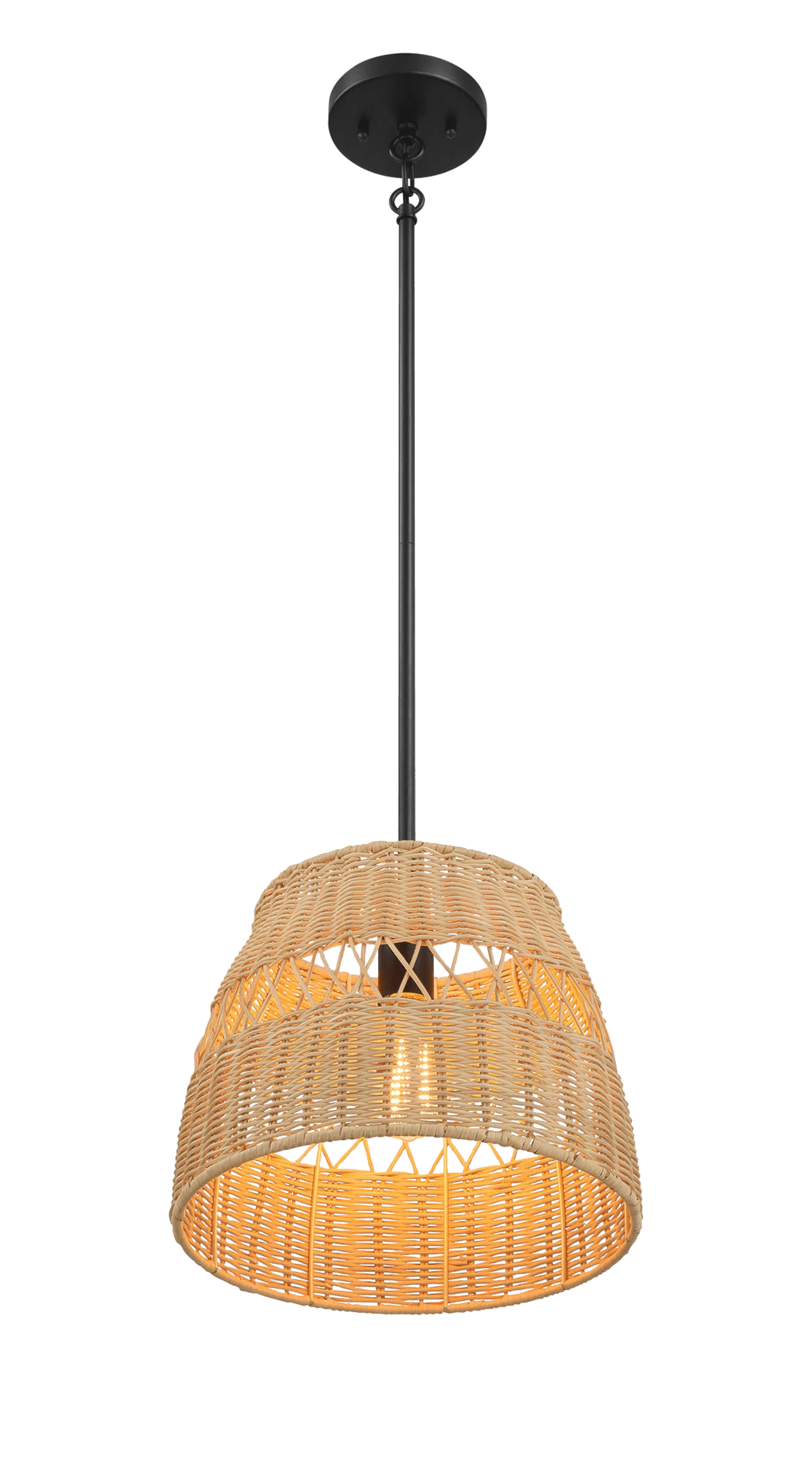 Essence Single Lights Pendant With Rattan Shade  Black Metal Finish for Farmhouse Style - Image 4