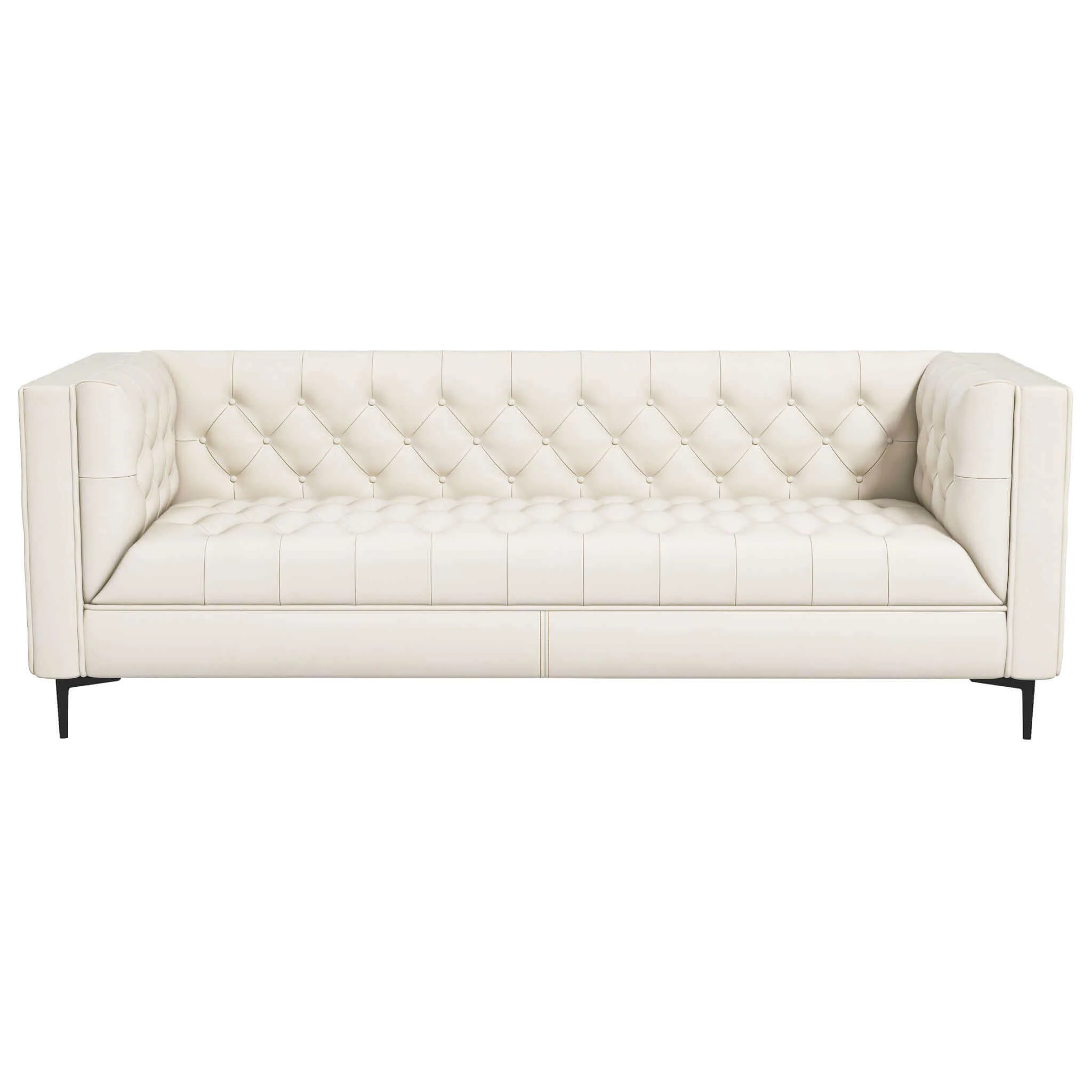 Evelyn Mid Century Modern Cream Leather Luxury Chesterfield Sofa - Image 7