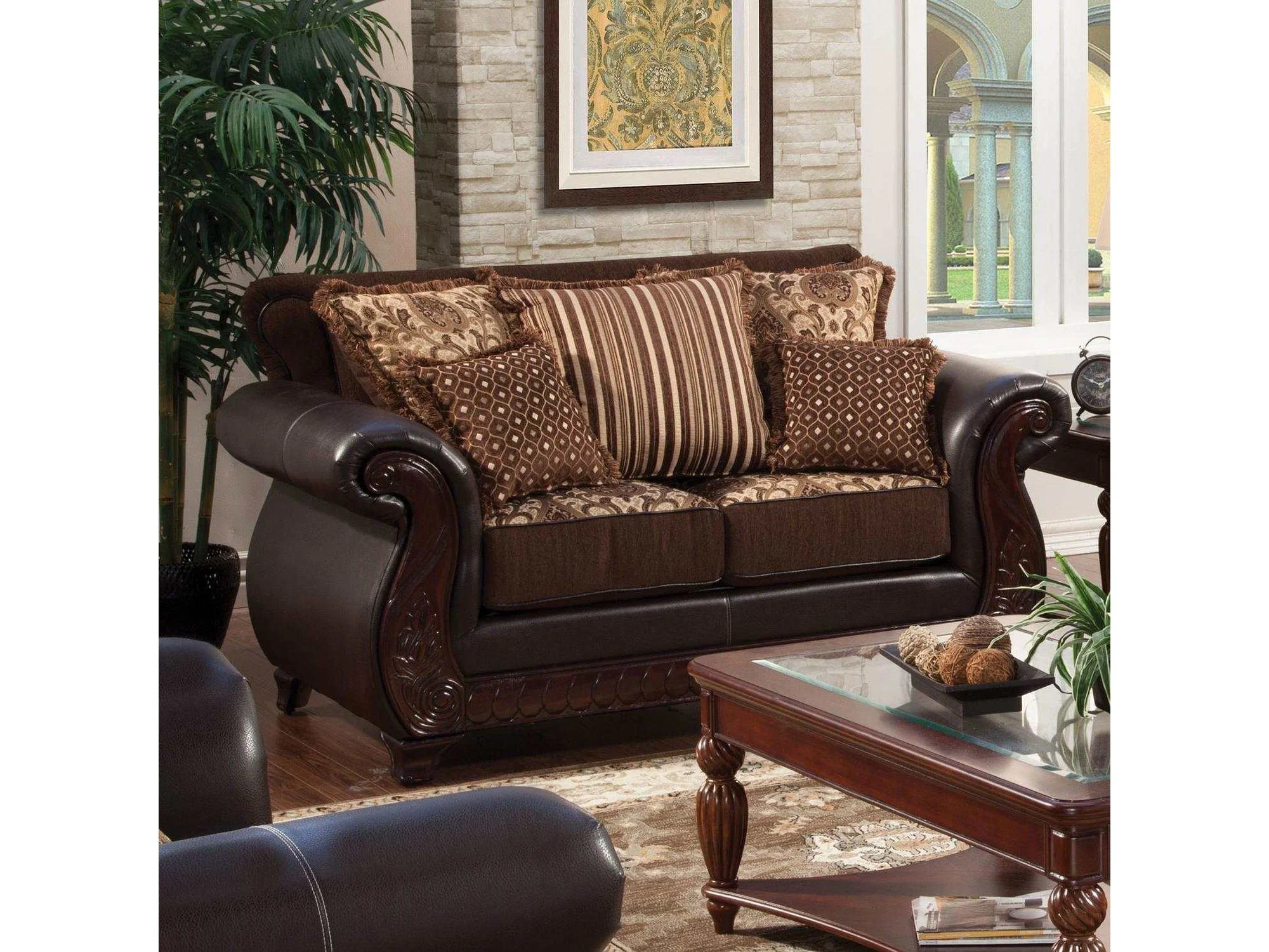 Franklin Dark Brown & Tan Stationary Sofa & Loveseat 2pc - Image 4