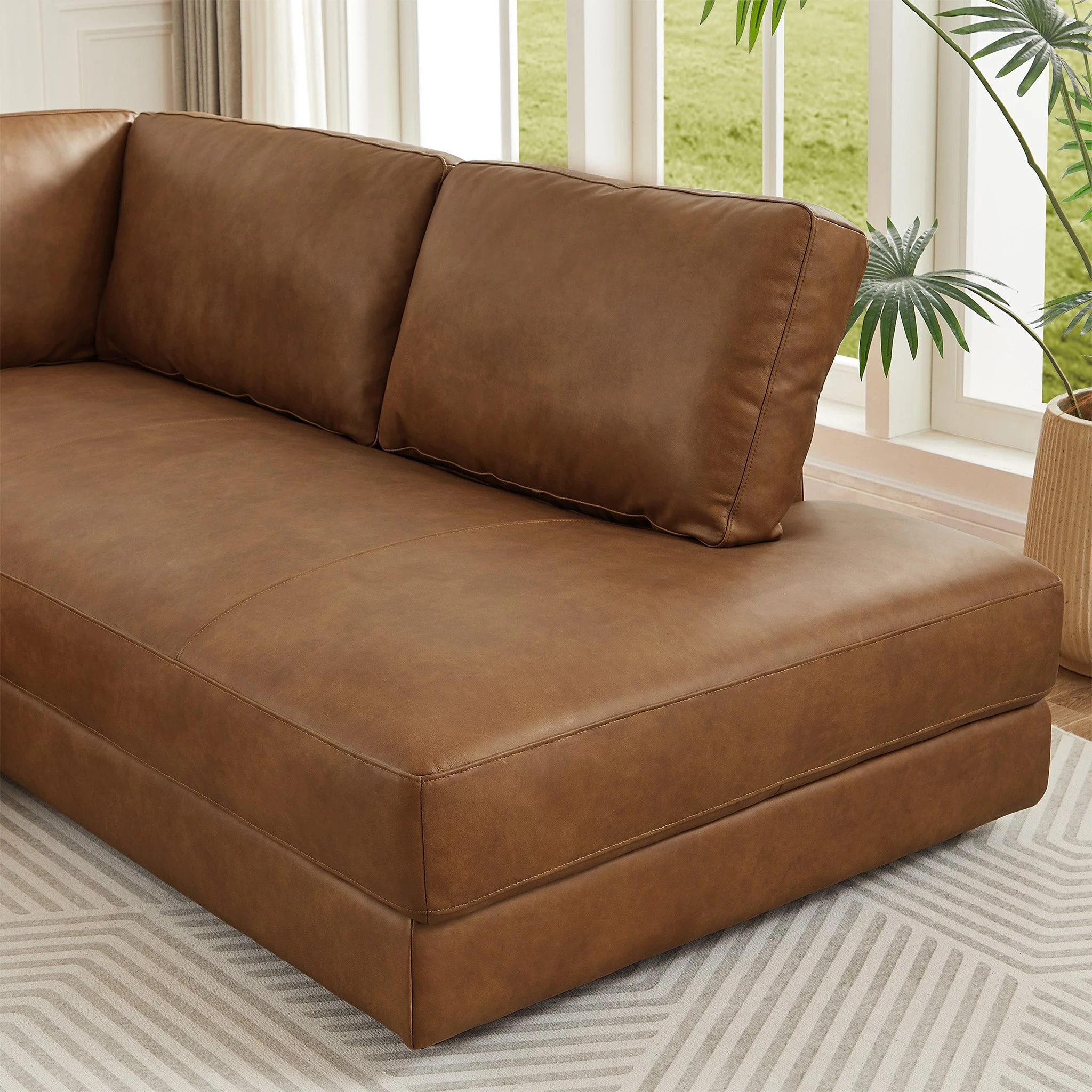 Glander Cognac Leather Sectional Sofa Right Facing - Image 6