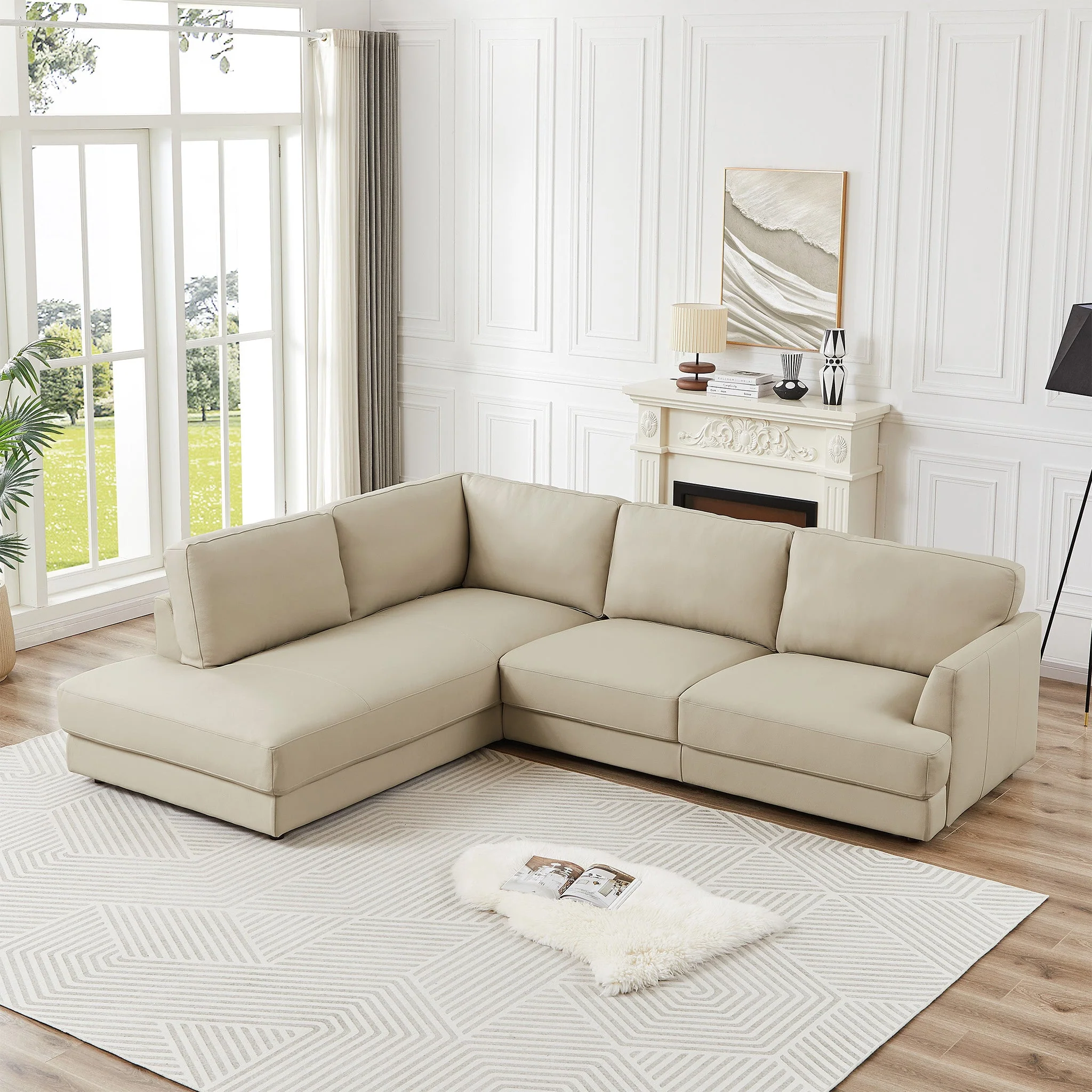 Glander Cream Leather Sectional Sofa Left Facing - Image 2