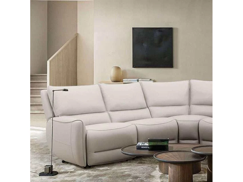 Hestia Beige Top Grain Leather Match Power Sectional