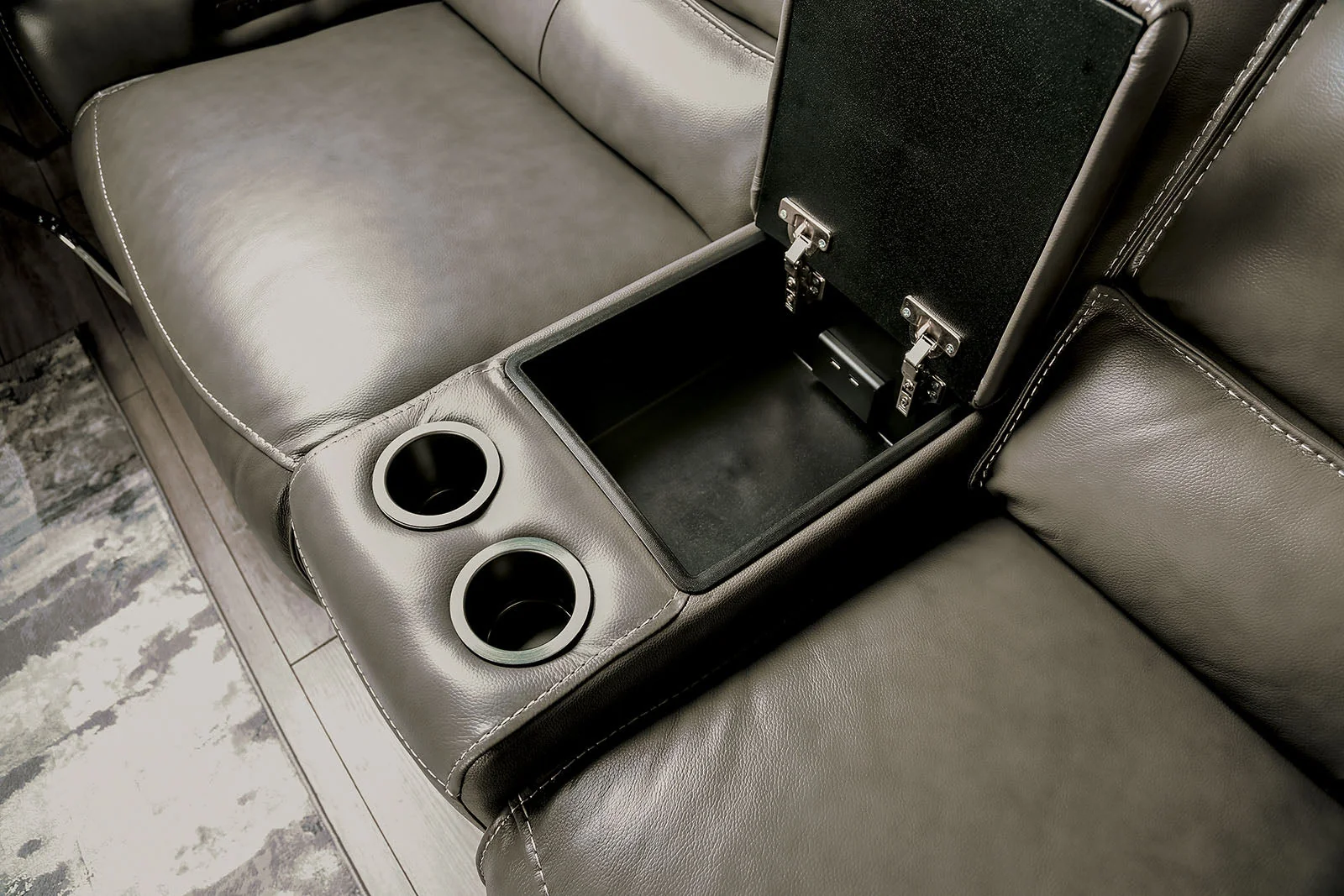 Hestia Gray Top Grain Leather Match Power Sectional - Image 2