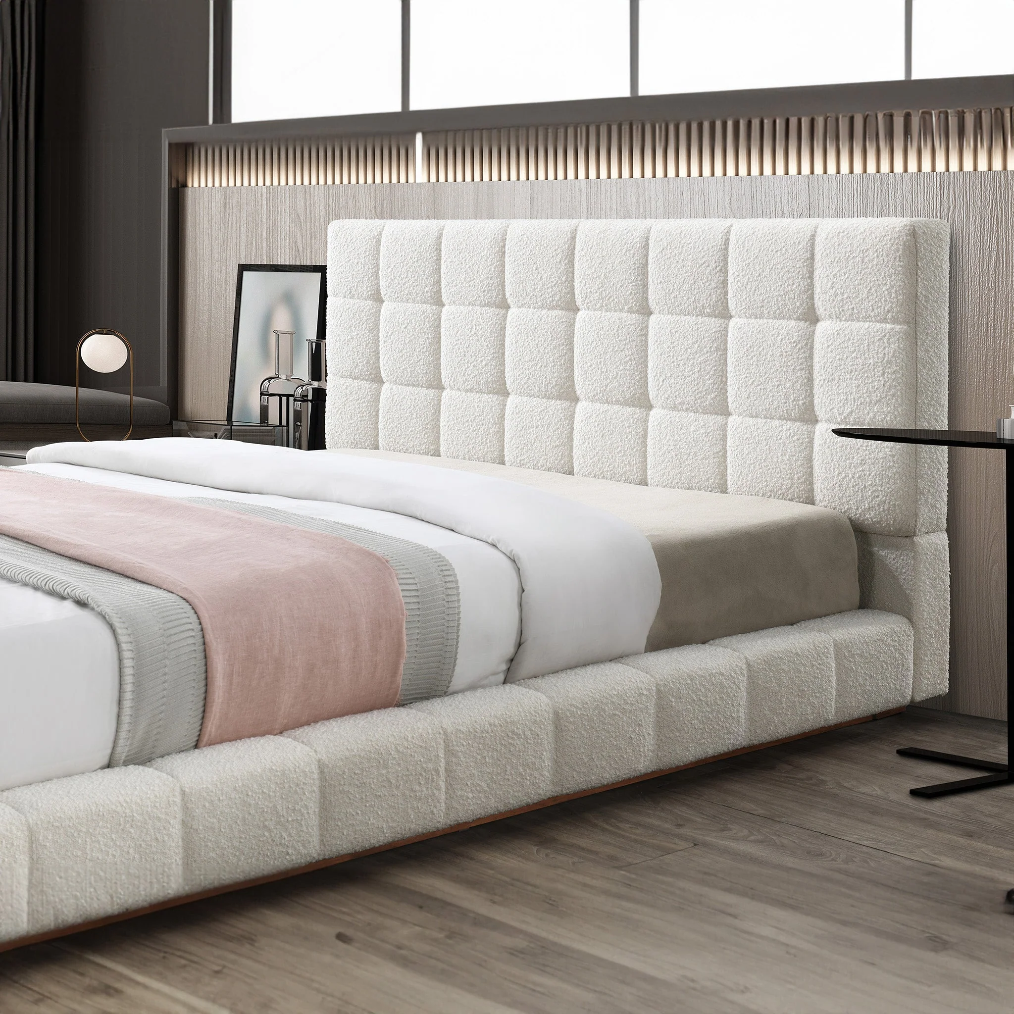 Hudson Ivory Boucle Queen Bed - Image 4