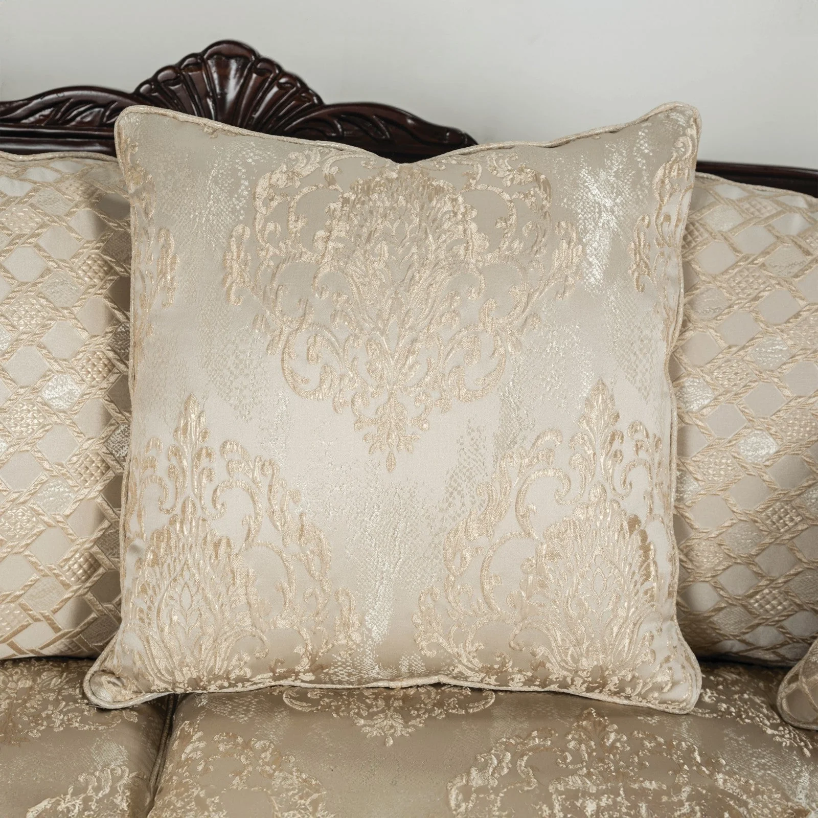 Huelva Beige/Dark Cherry Upholstery Living Room Set - Image 4