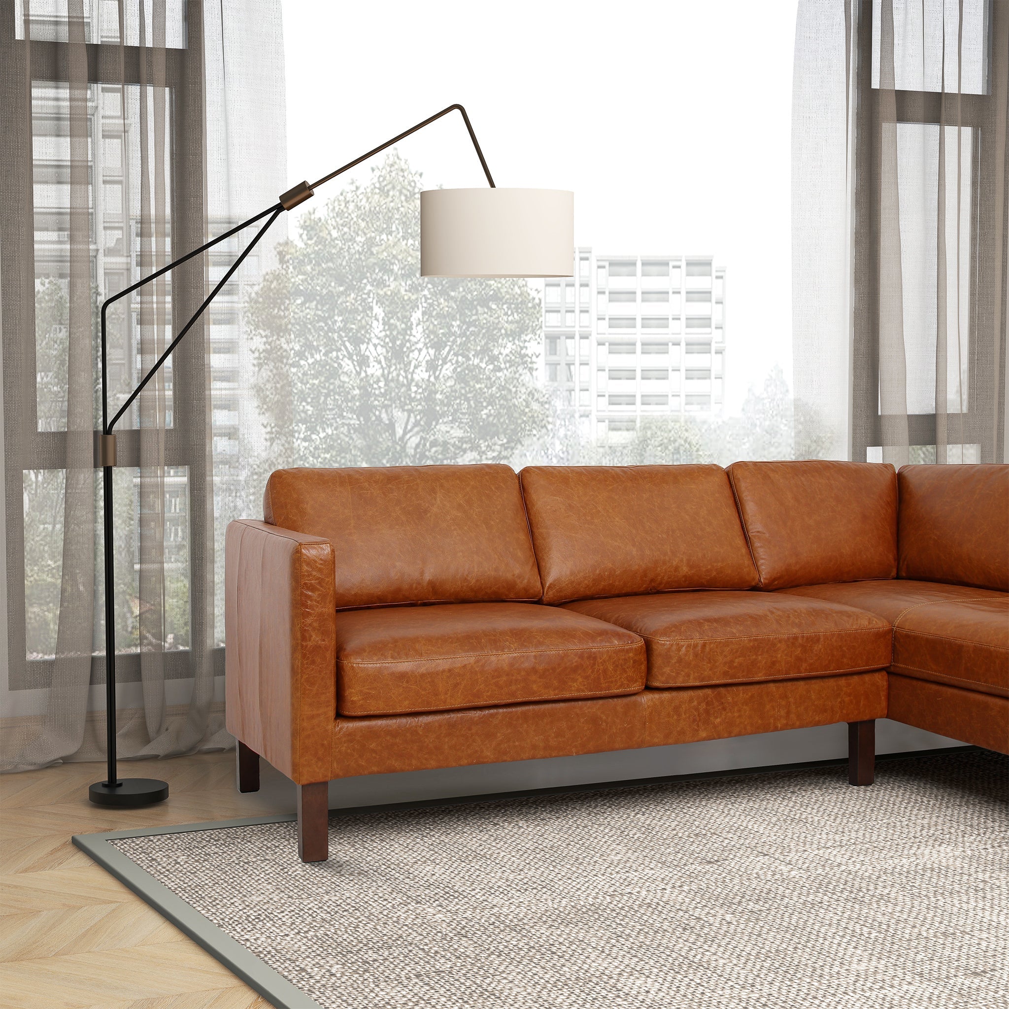 Juno Sectional Right Waxy Cognac Leather Sofa - Image 4
