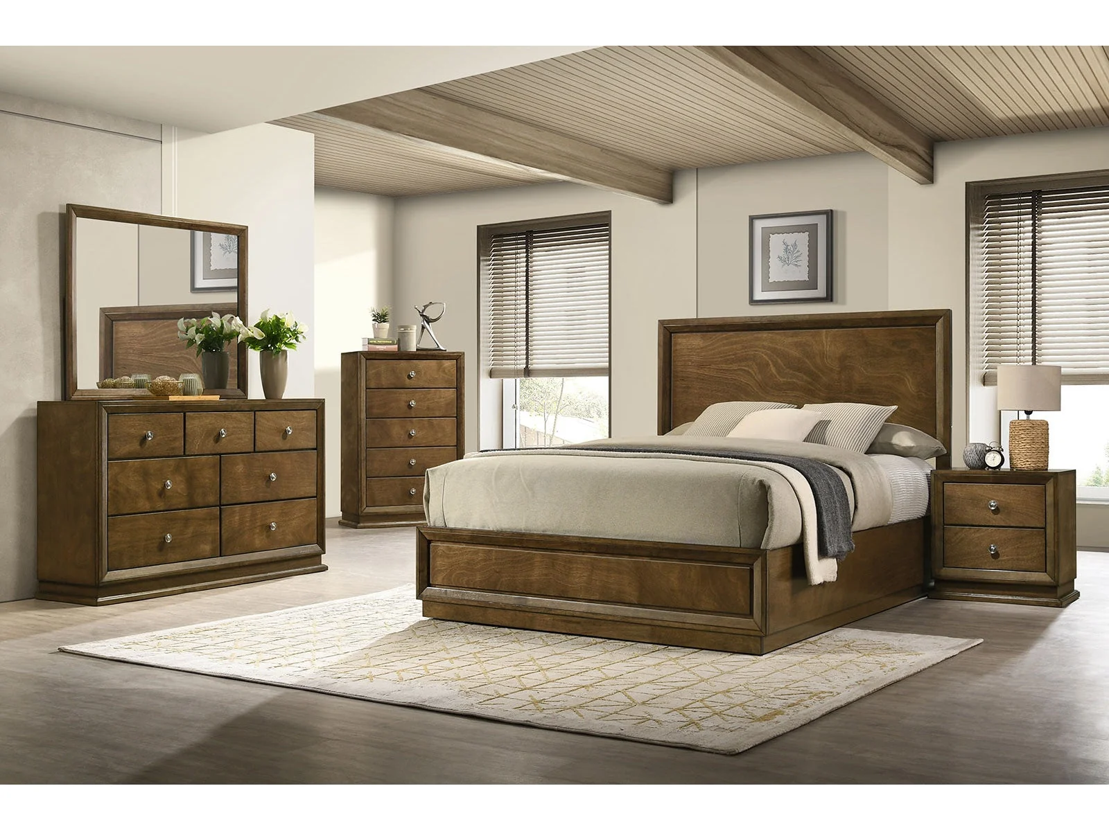 Kirkham Walnut Queen 4 Piece Bedroom Set
