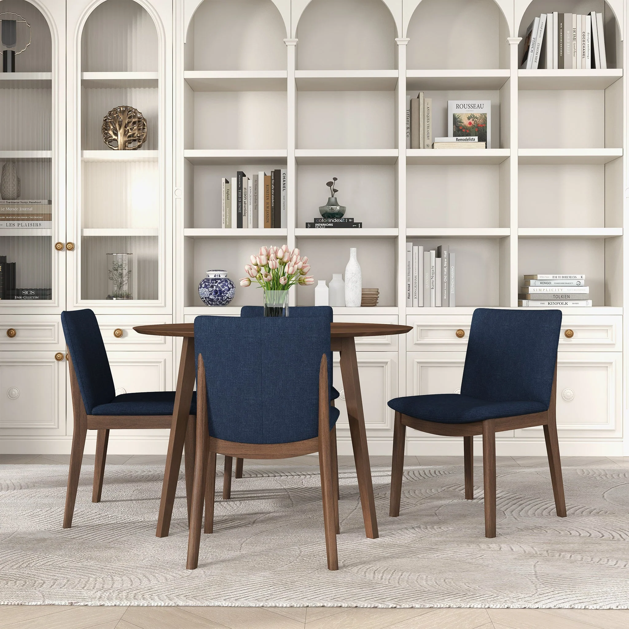 Laura  Blue Linen Solid Wood Dining Chair (Set Of 2) - Image 2
